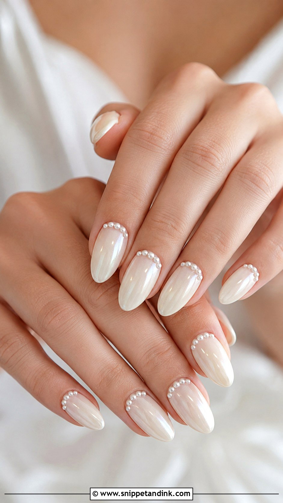 Ivory Wedding Nails With Pearl Details - Snippet and Ink - 20 Wedding Nails for Indian Bride