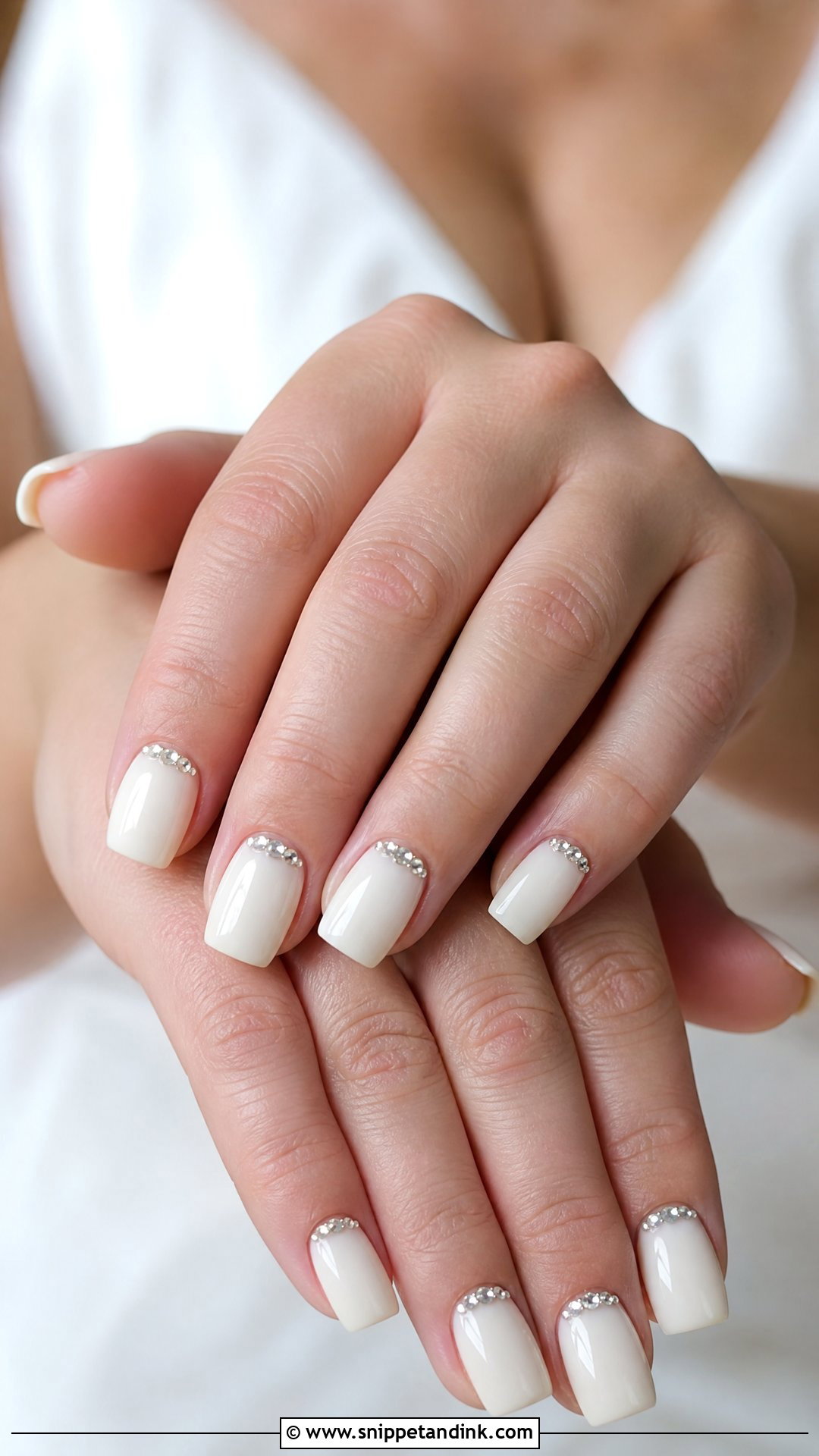 Ivory Wedding Nails With Rhinestones - Snippet and Ink - 25 Wedding Nail Art Designs