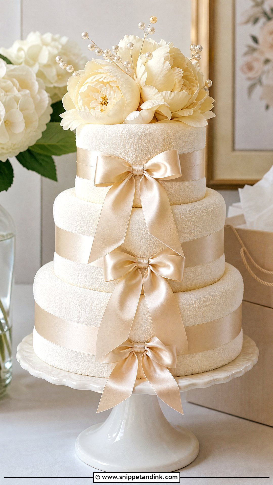 Ivory Wedding Towel Cake - Snippet and Ink - 20 Towel Cakes for Wedding