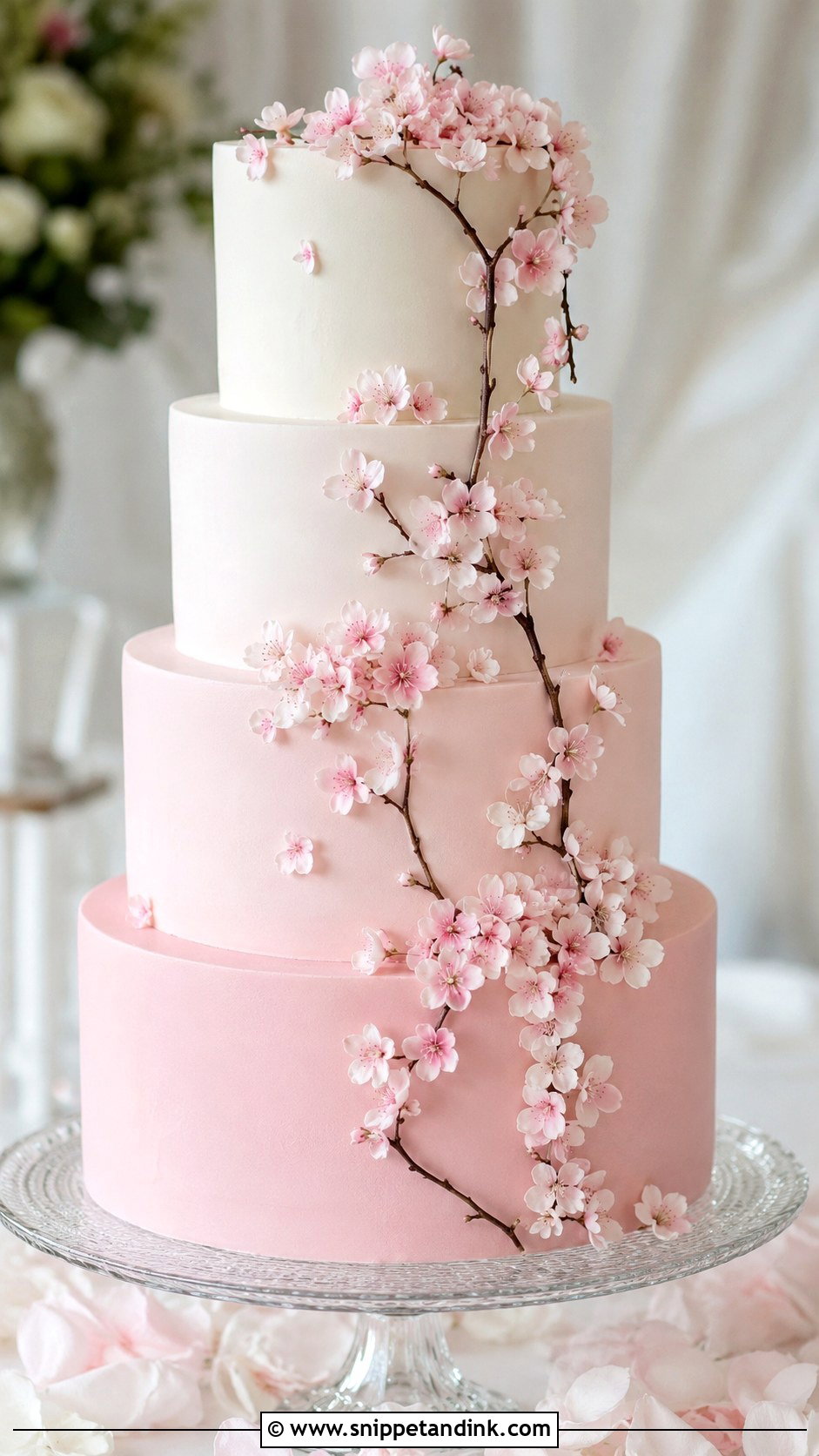 Japanese Cherry Blossom Wedding Cake With Pink Ombre - Snippet and Ink - 20 Japanese Cherry Blossom Wedding Cake Ideas