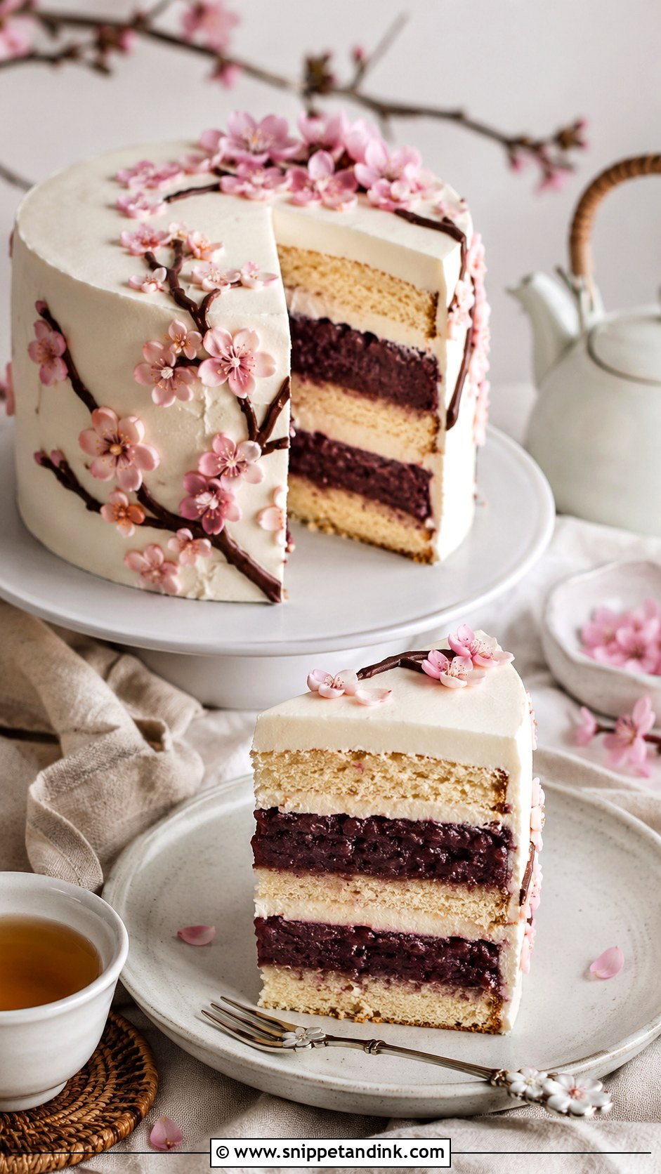 Japanese Cherry Blossom Wedding Cake With Red Bean Filling - Snippet and Ink - 20 Japanese Cherry Blossom Wedding Cake Ideas
