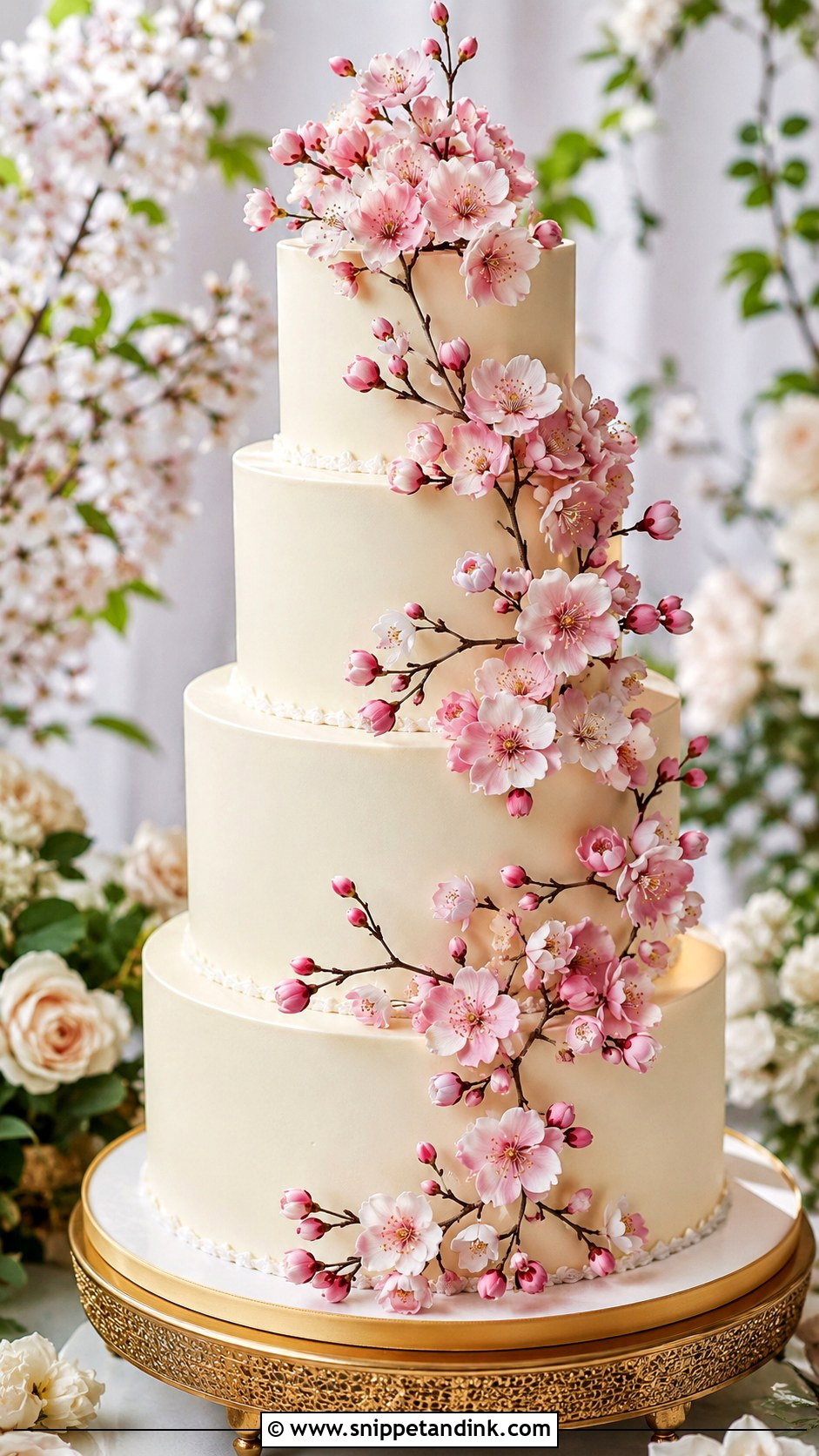 Japanese Cherry Blossom Wedding Cake With Sugar Flowers - Snippet and Ink - 20 Japanese Cherry Blossom Wedding Cake Ideas