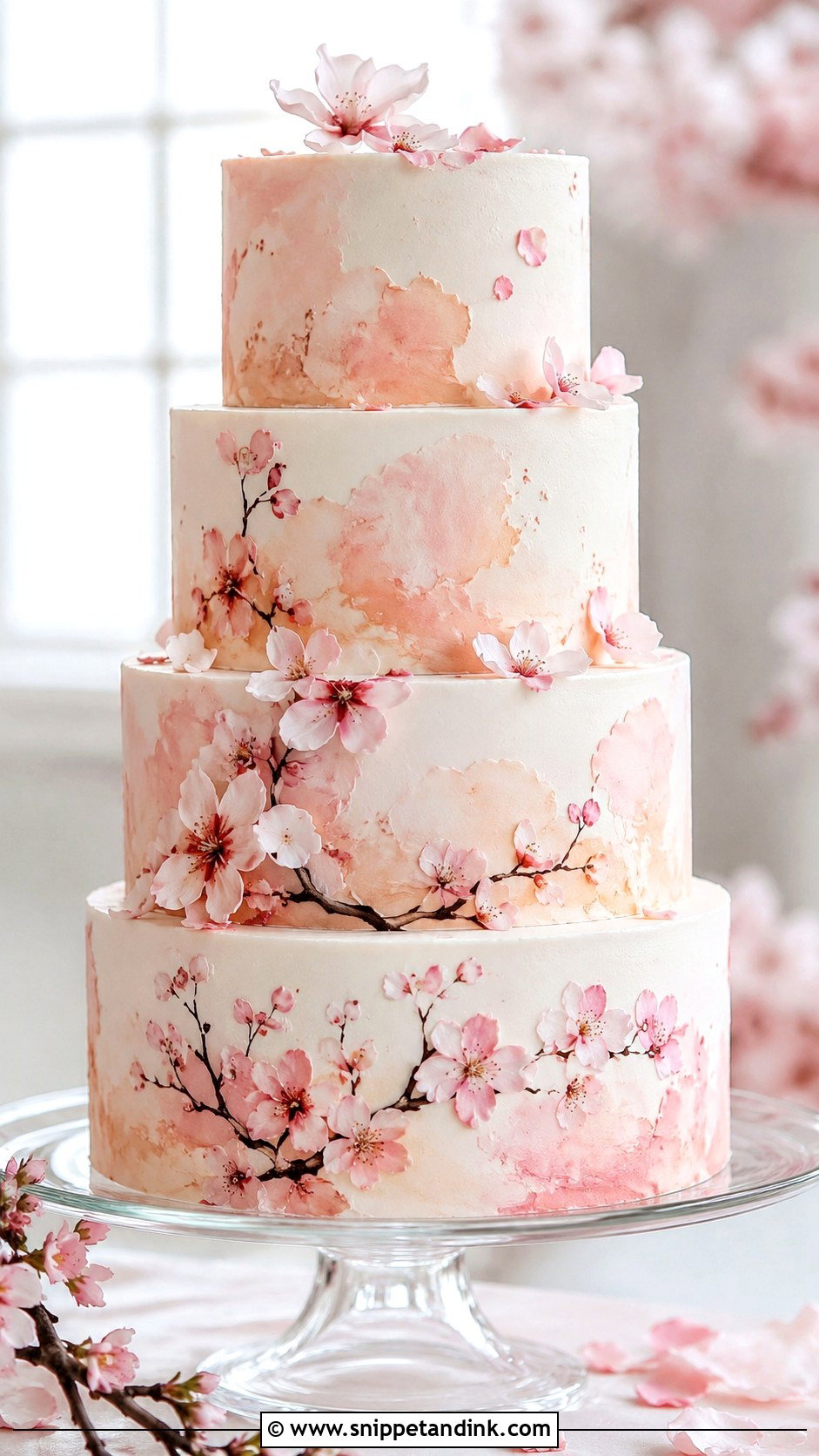 Japanese Cherry Blossom Wedding Cake With Watercolor Frosting - Snippet and Ink - 20 Japanese Cherry Blossom Wedding Cake Ideas