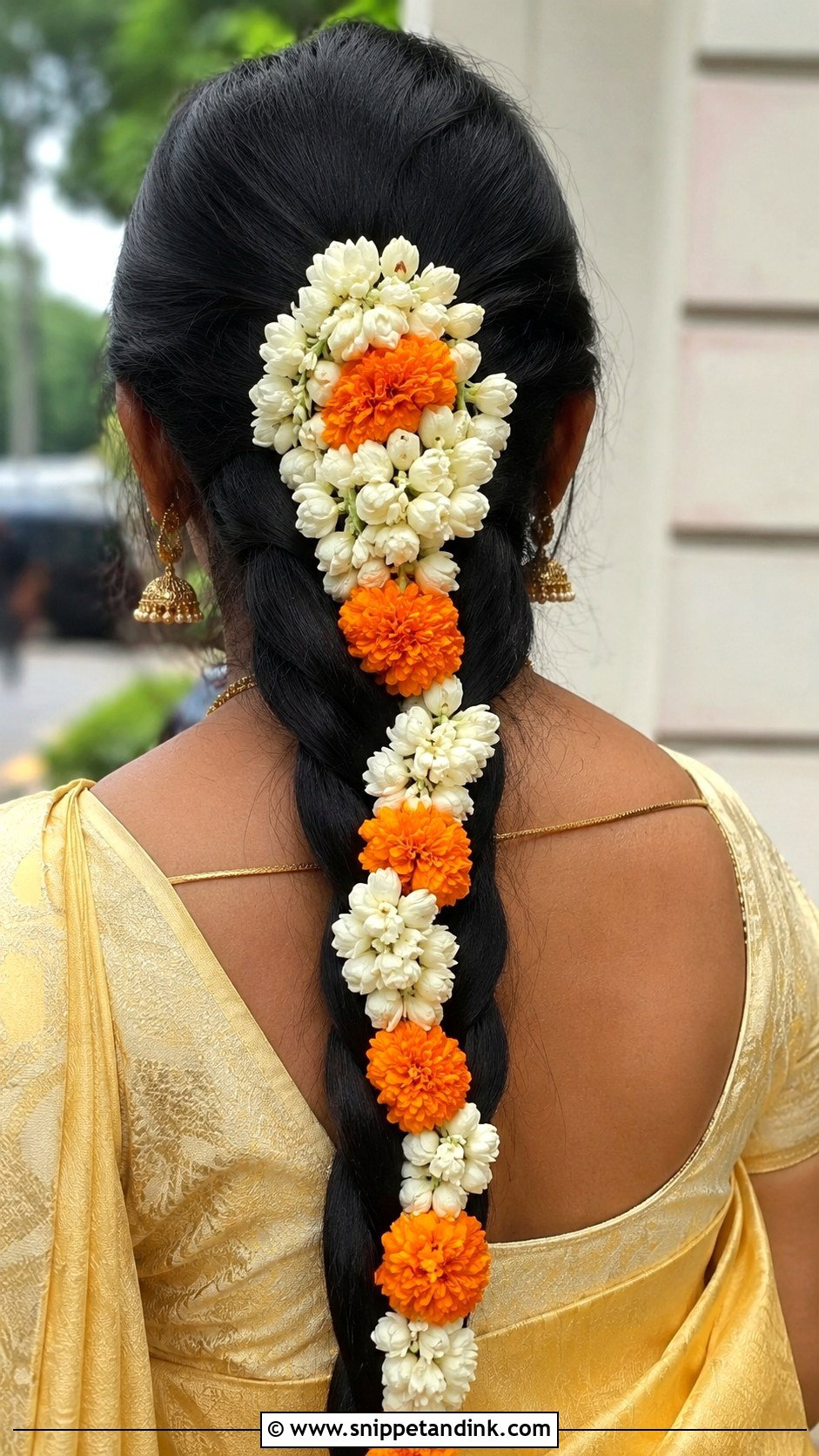 Jasmine And Marigold Mixed Braid - Snippet and Ink - 25 Telugu Bride Hairstyles