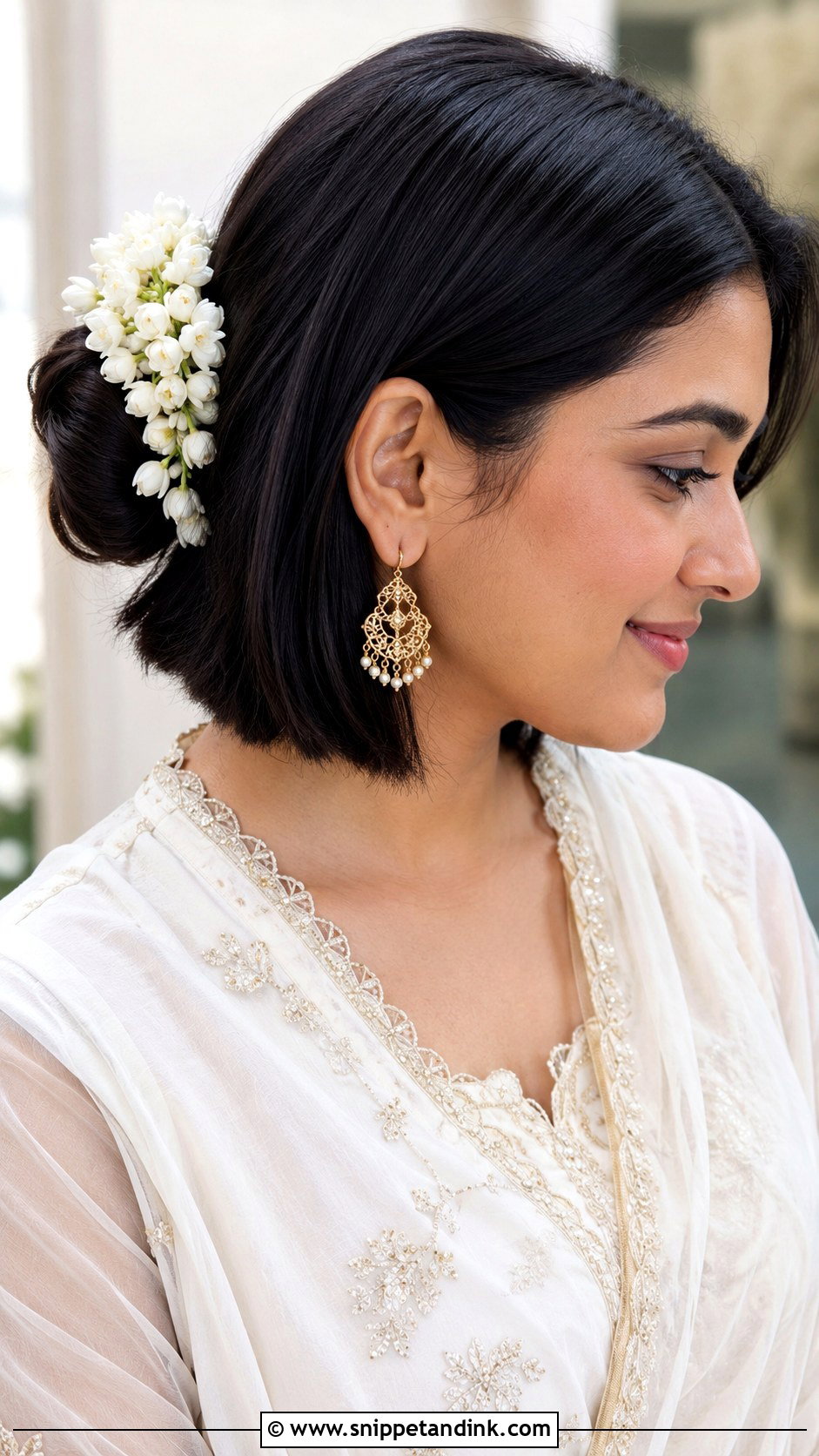 Jasmine Bun for Short Hair - Snippet and Ink - 25 Jasmine Flower Hairstyle Ideas