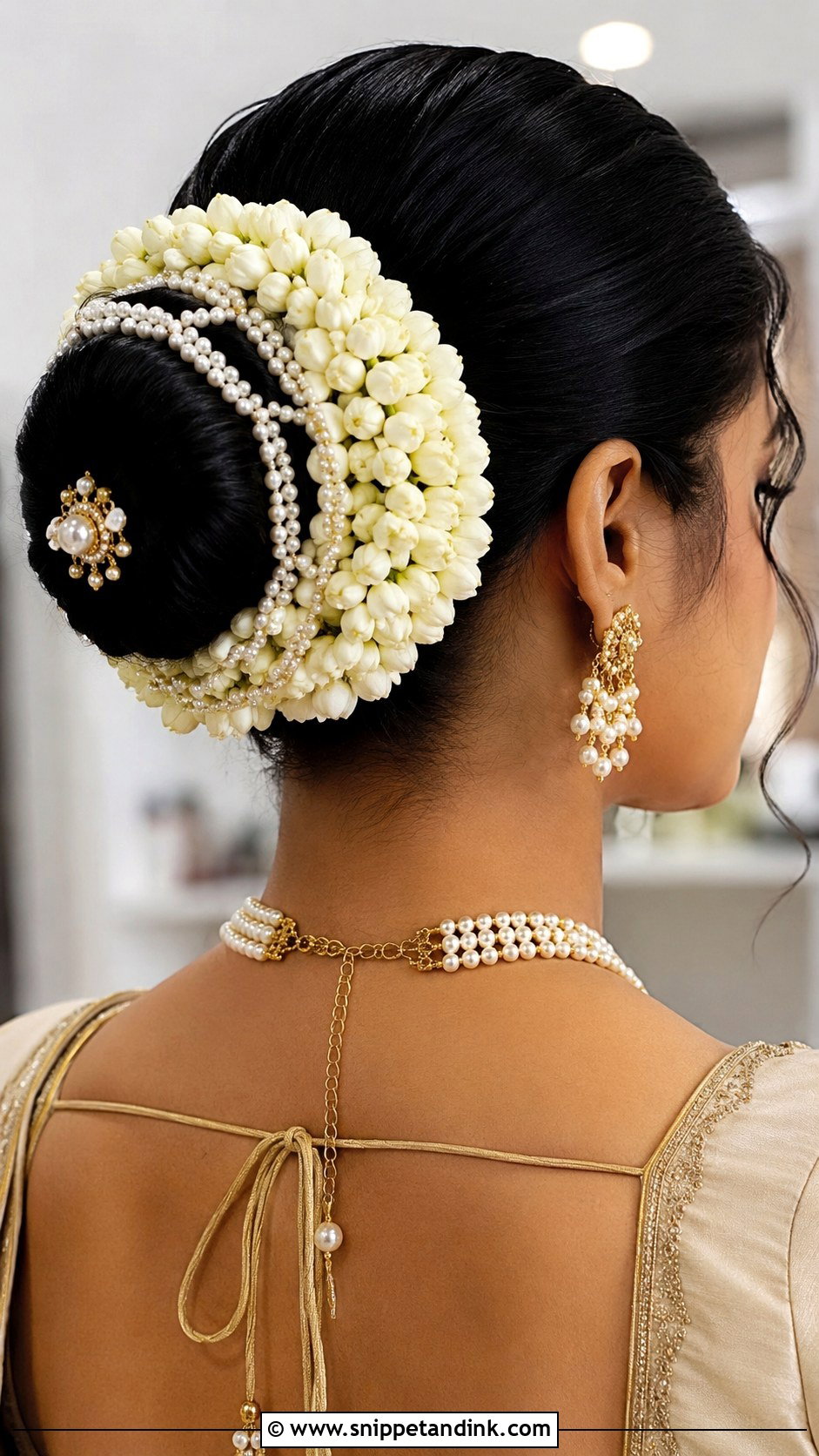 Jasmine Bun with Pearls - Snippet and Ink - 25 Jasmine Flower Hairstyle Ideas