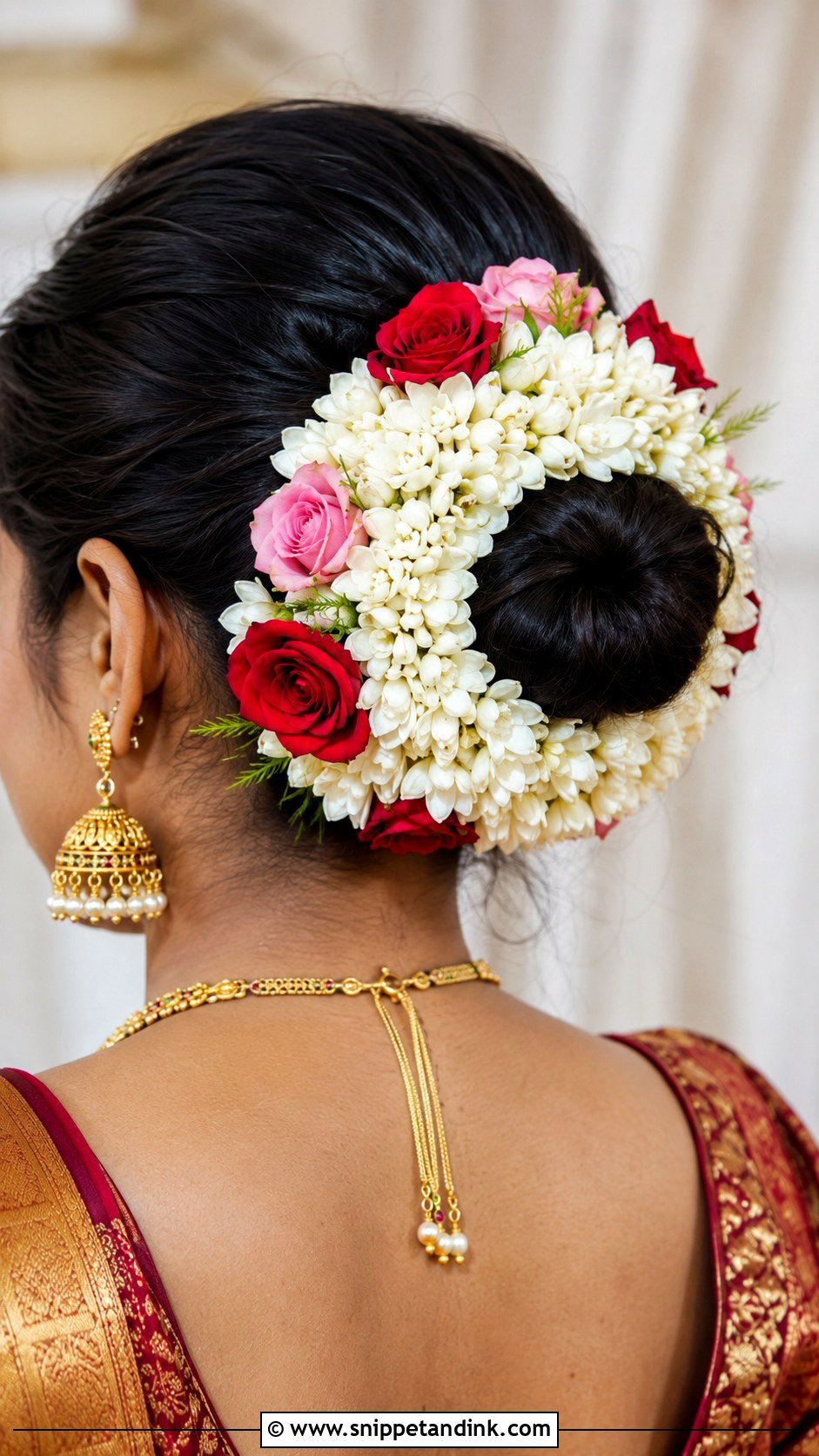 Jasmine Bun with Roses - Snippet and Ink - 25 Jasmine Flower Hairstyle Ideas
