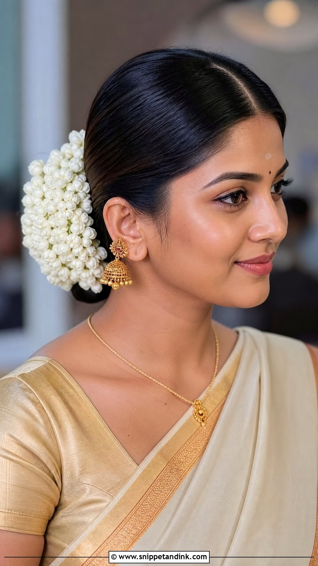 Jasmine Flower Bridal Bun - Snippet and Ink - 20 South Indian Wedding Bridal Hairstyle Ideas