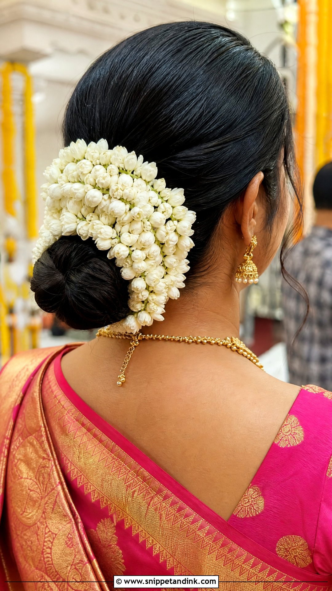 Jasmine Gajra Bun - Snippet and Ink - 20 Indian Flower Bridal Bun Hairstyles