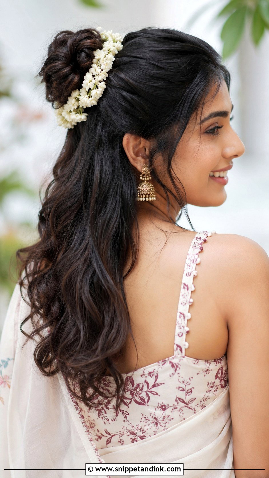 Jasmine Half Bun - Snippet and Ink - 25 Jasmine Flower Hairstyle Ideas