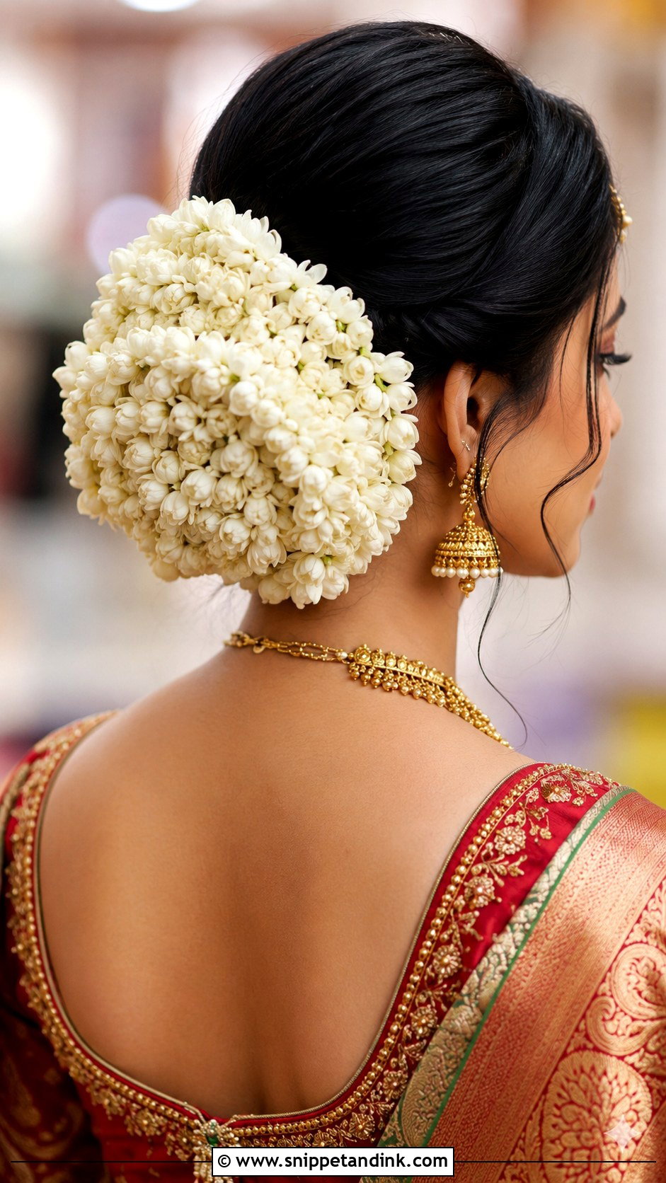 Jasmine Layered Gajra Updo - Snippet and Ink - 25 Jasmine Flower Hairstyle Ideas