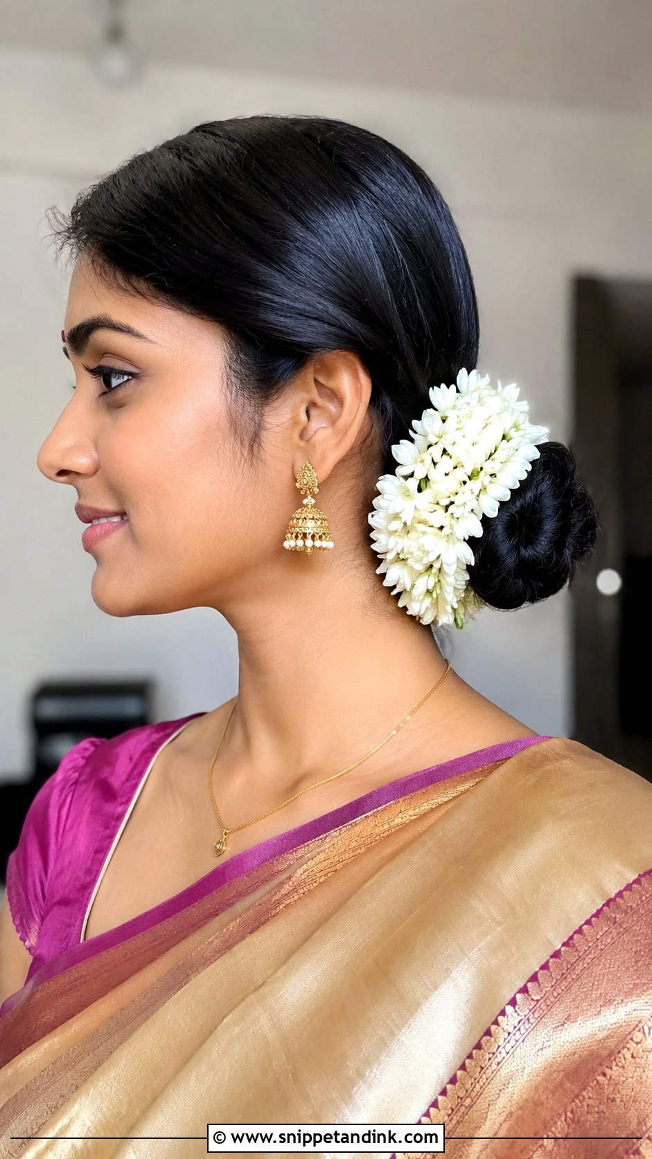 Jasmine Side Bun - Snippet and Ink - 25 Jasmine Flower Hairstyle Ideas