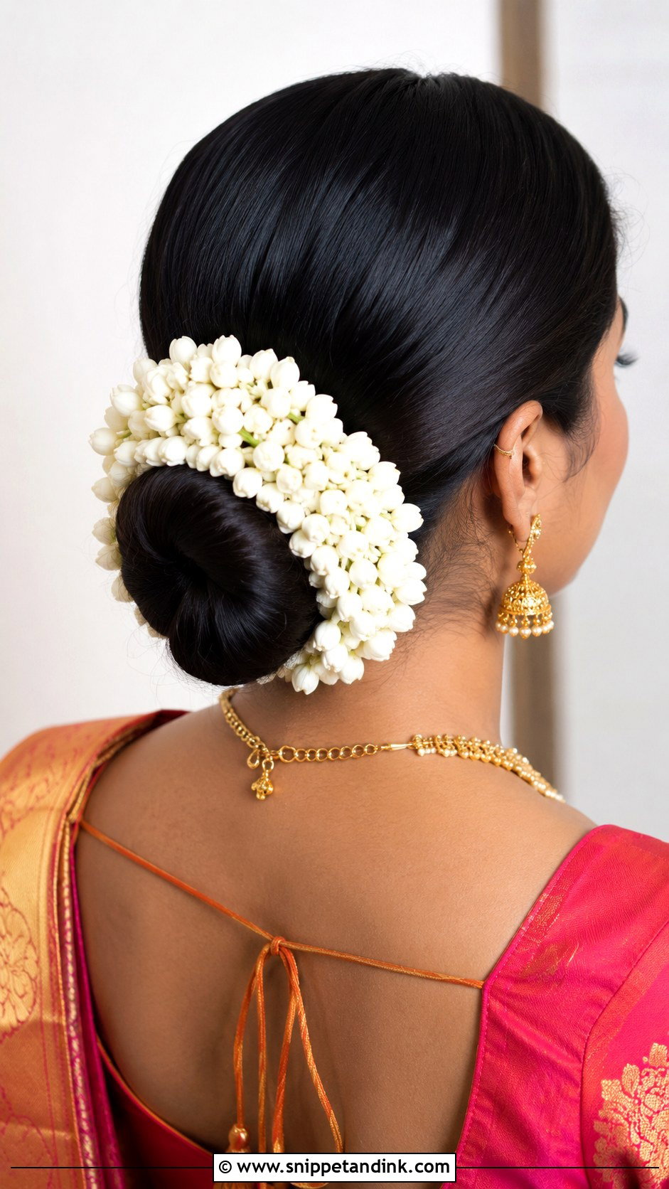 Jasmine Wrapped Low Bun - Snippet and Ink - 20 Seemantham Hairstyle Ideas