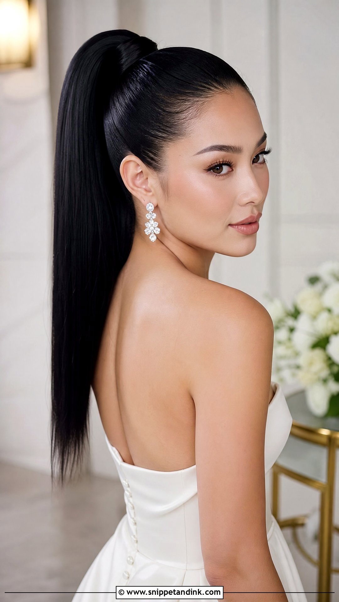 Jeannie Mai Sleek High Ponytail - Snippet and Ink - 20 Celebrity Wedding Hair Ideas