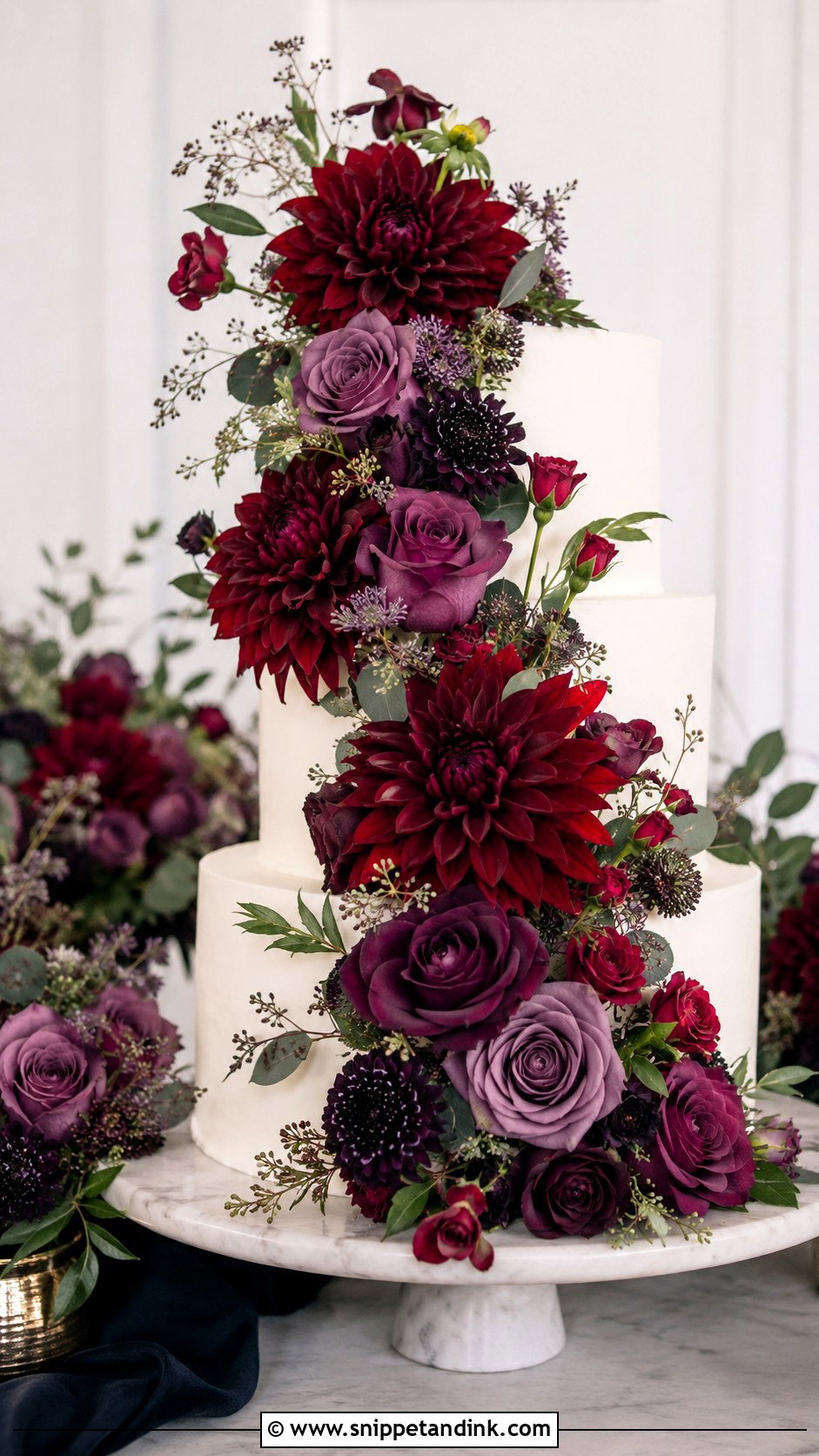 Jewel Tone Floral Wedding Cake - Snippet and Ink - 20 Moody Jewel Tone Wedding Cake Ideas