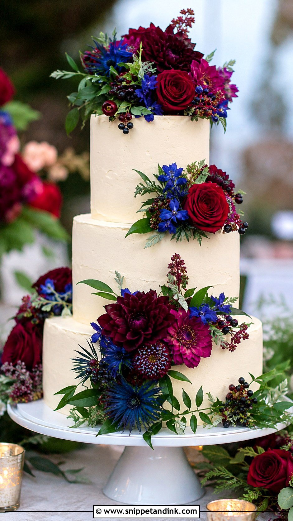 Jewel Tone Floral Wedding Cake - Snippet and Ink - 20 Jewel Tone Wedding Cake Ideas