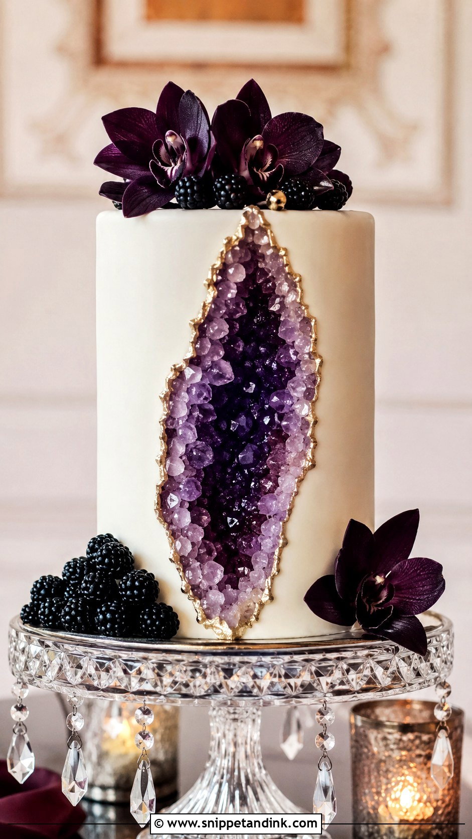 Jewel Tone Geode Wedding Cake - Snippet and Ink - 20 Moody Jewel Tone Wedding Cake Ideas