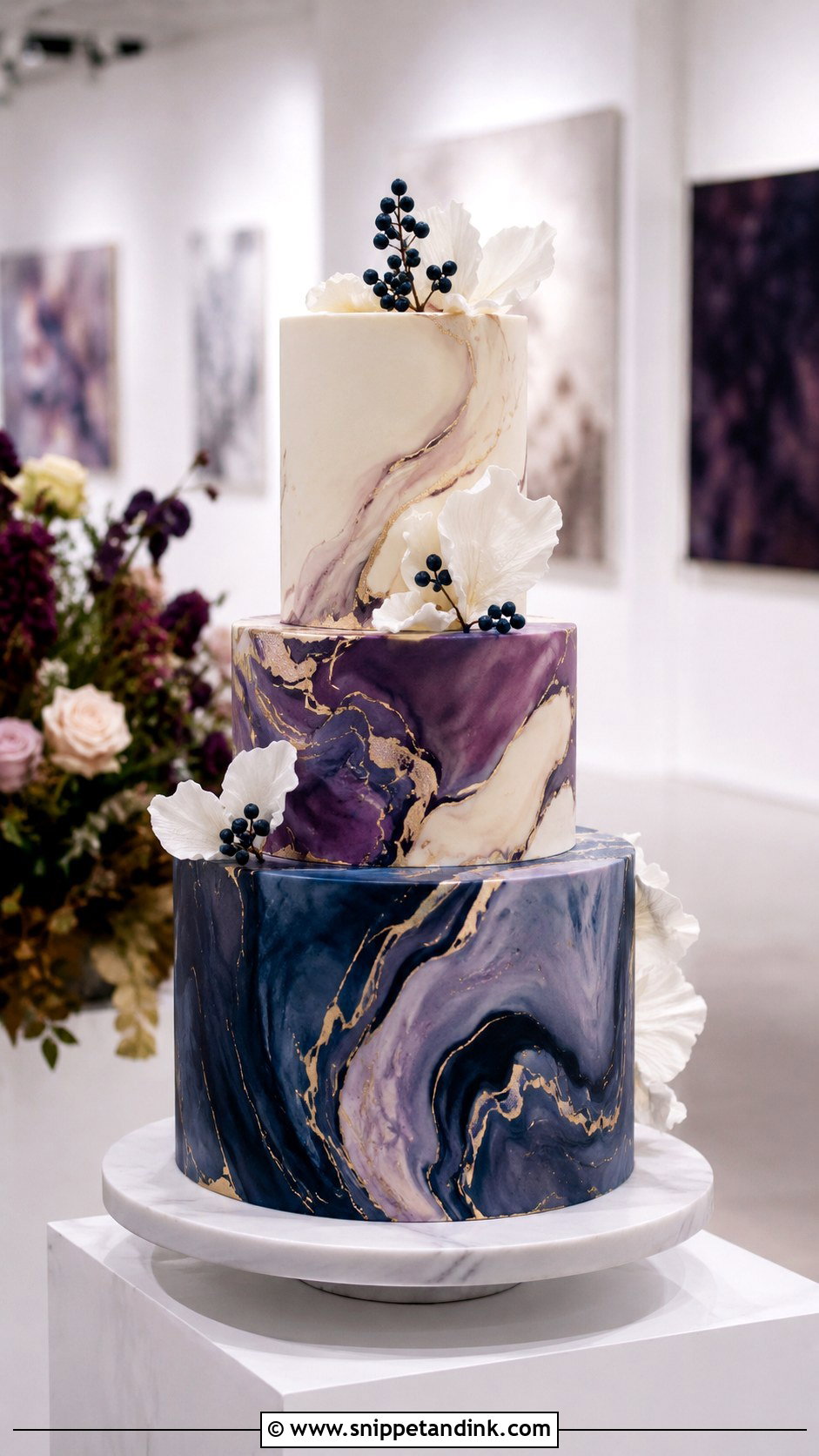 Jewel Tone Marble Wedding Cake - Snippet and Ink - 20 Moody Jewel Tone Wedding Cake Ideas