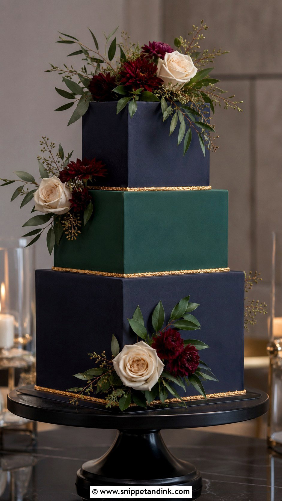 Jewel Tone Square Wedding Cake - Snippet and Ink - 20 Moody Jewel Tone Wedding Cake Ideas
