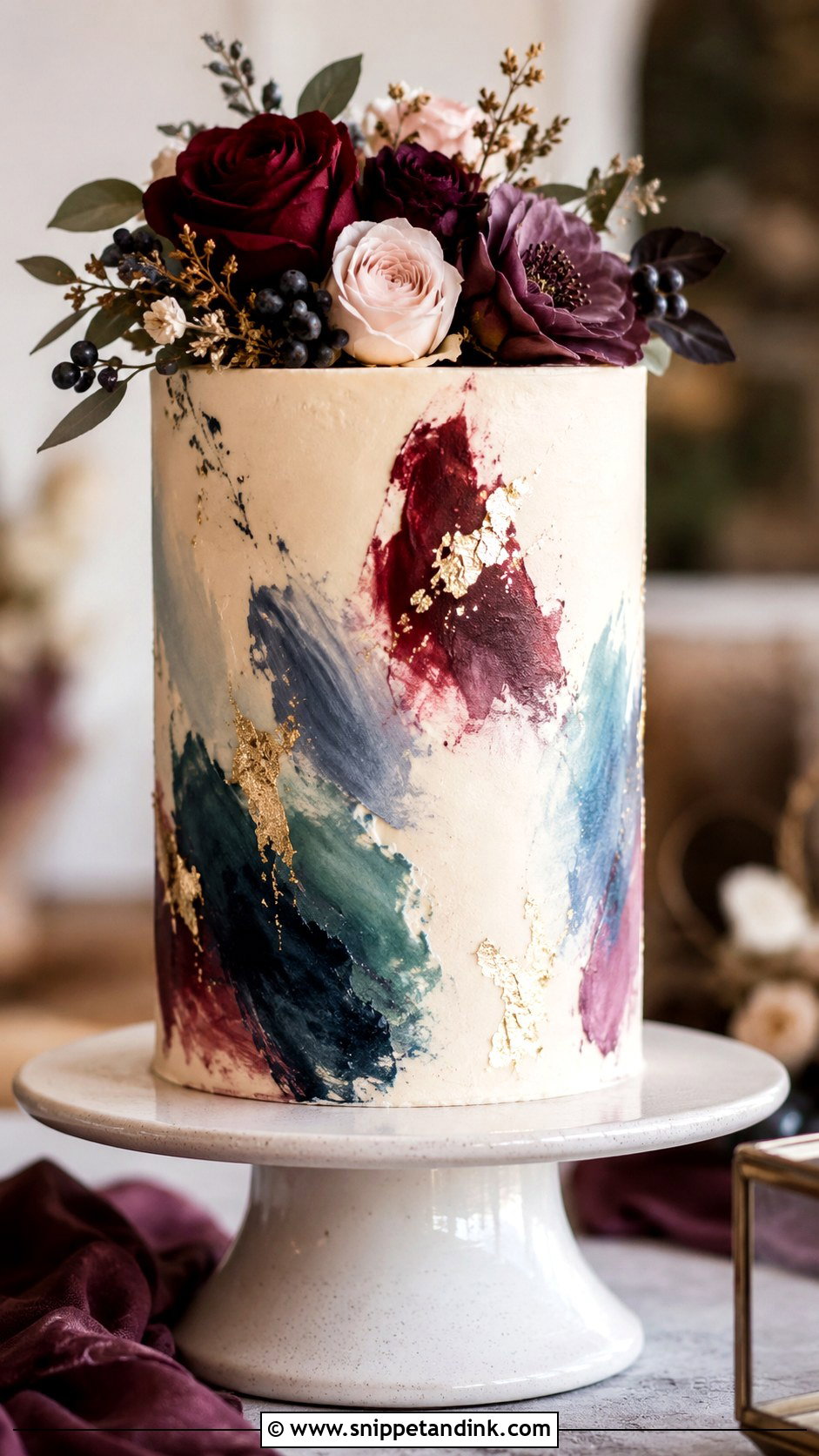 Jewel Tone Watercolor Wedding Cake - Snippet and Ink - 20 Moody Jewel Tone Wedding Cake Ideas