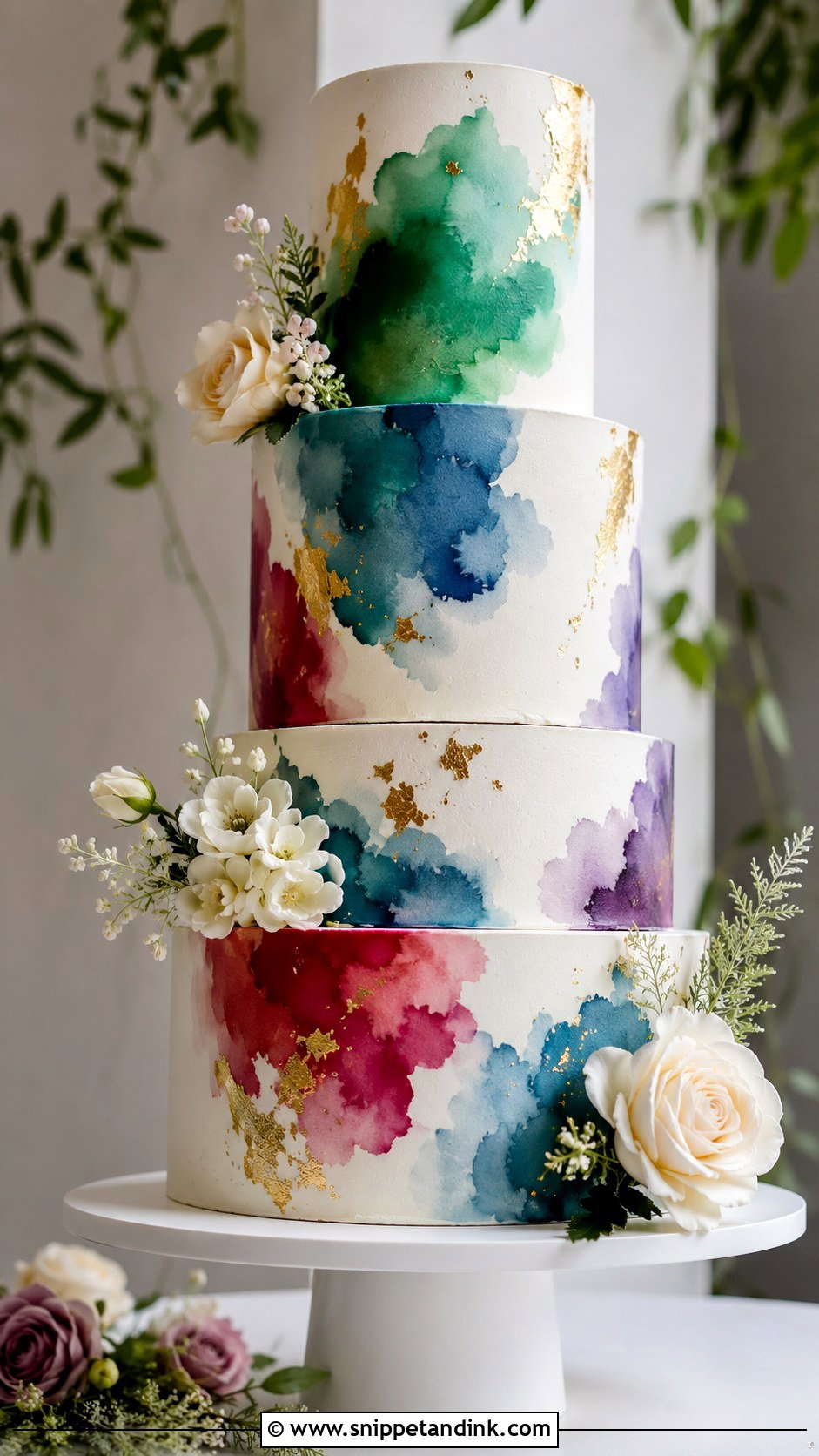 Jewel Tone Watercolor Wedding Cake - Snippet and Ink - 20 Jewel Tone Wedding Cake Ideas