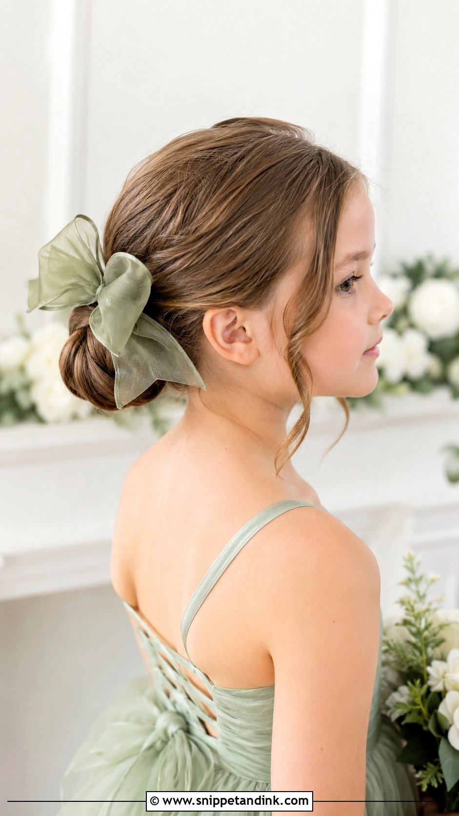 Junior Bridesmaid Bow Bun Updo - Snippet and Ink - 20 Junior Bridesmaid Hair Updo Ideas