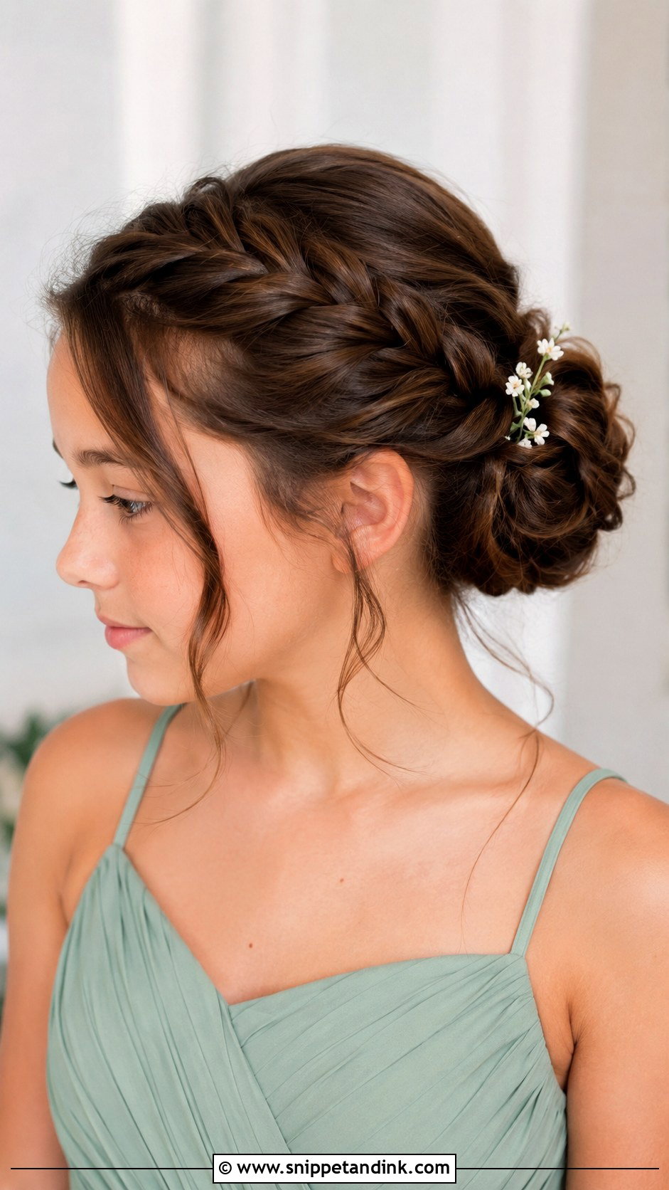 Junior Bridesmaid Braided Bun Updo - Snippet and Ink - 20 Junior Bridesmaid Hair Updo Ideas