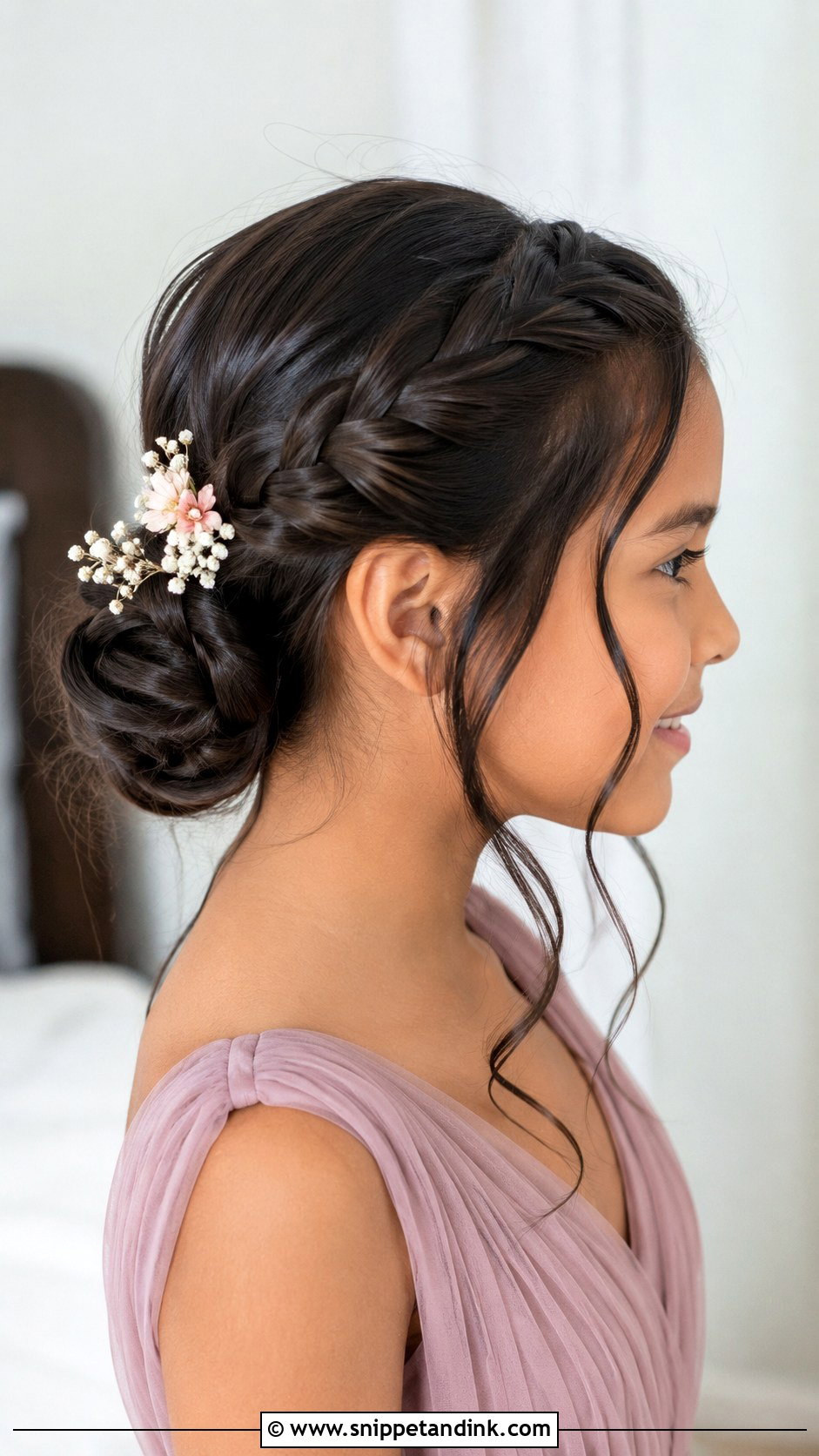Junior Bridesmaid Braided Bun - Snippet and Ink - 25 Junior Bridesmaid Hair Ideas