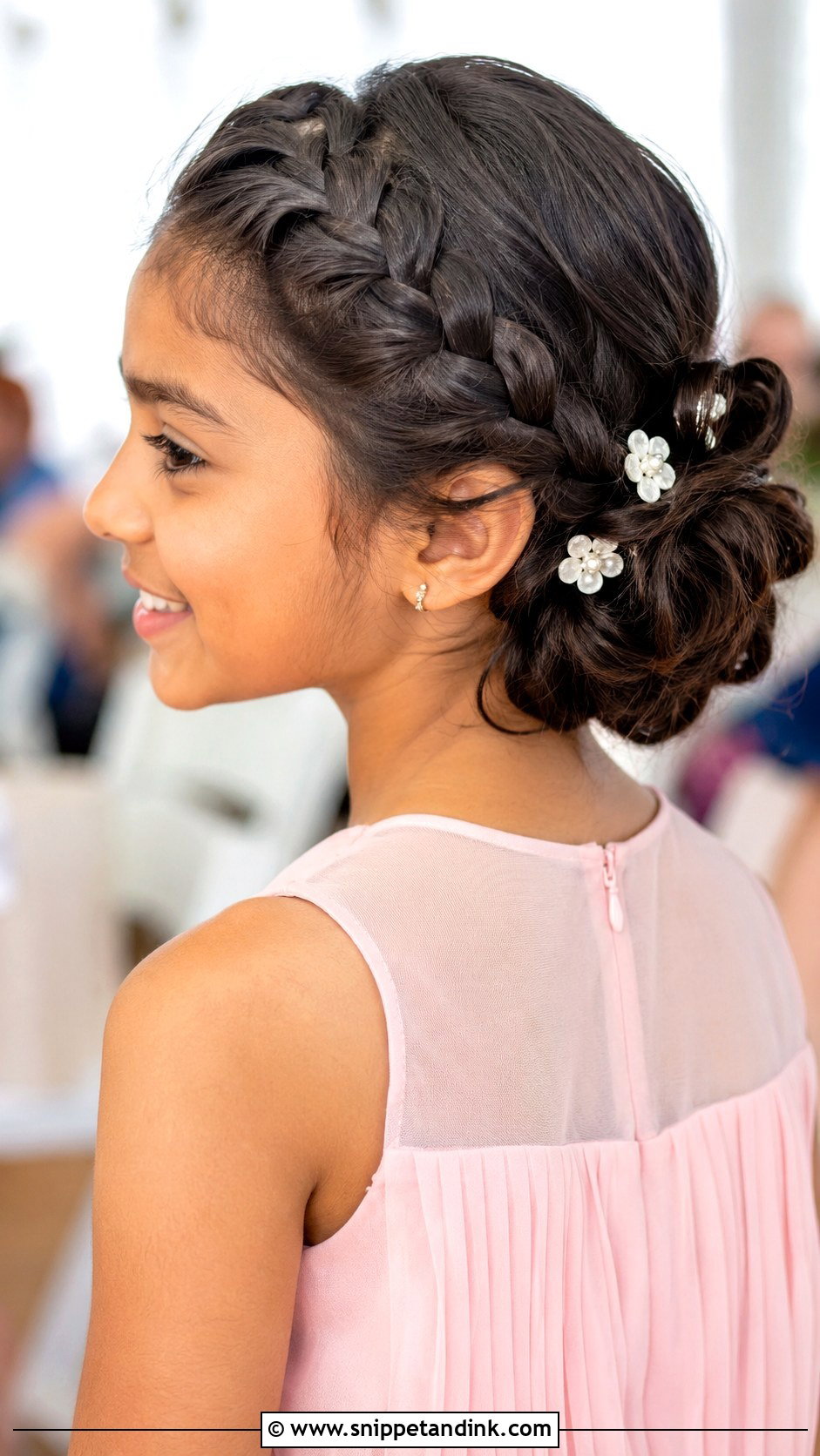Junior Bridesmaid Braided Crown Bun Updo - Snippet and Ink - 20 Junior Bridesmaid Hair Updo Ideas