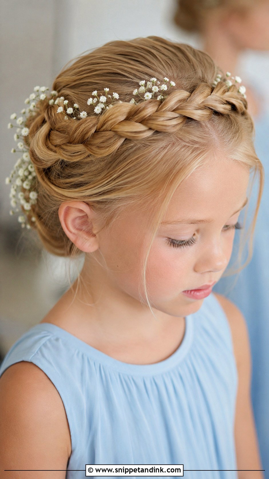 Junior Bridesmaid Crown Braid Updo - Snippet and Ink - 20 Junior Bridesmaid Hair Updo Ideas