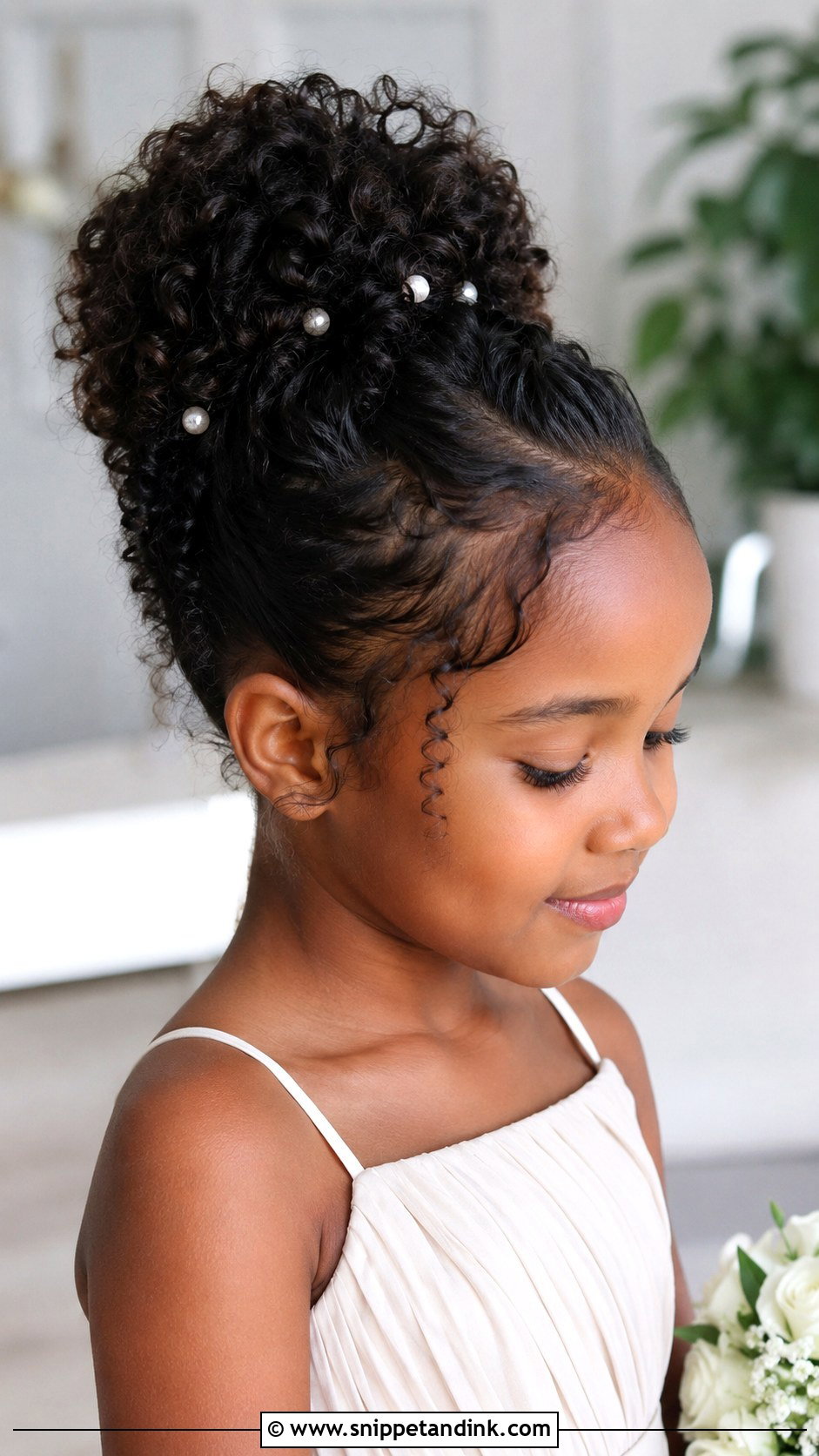 Junior Bridesmaid Curly Bun Updo - Snippet and Ink - 20 Junior Bridesmaid Hair Updo Ideas