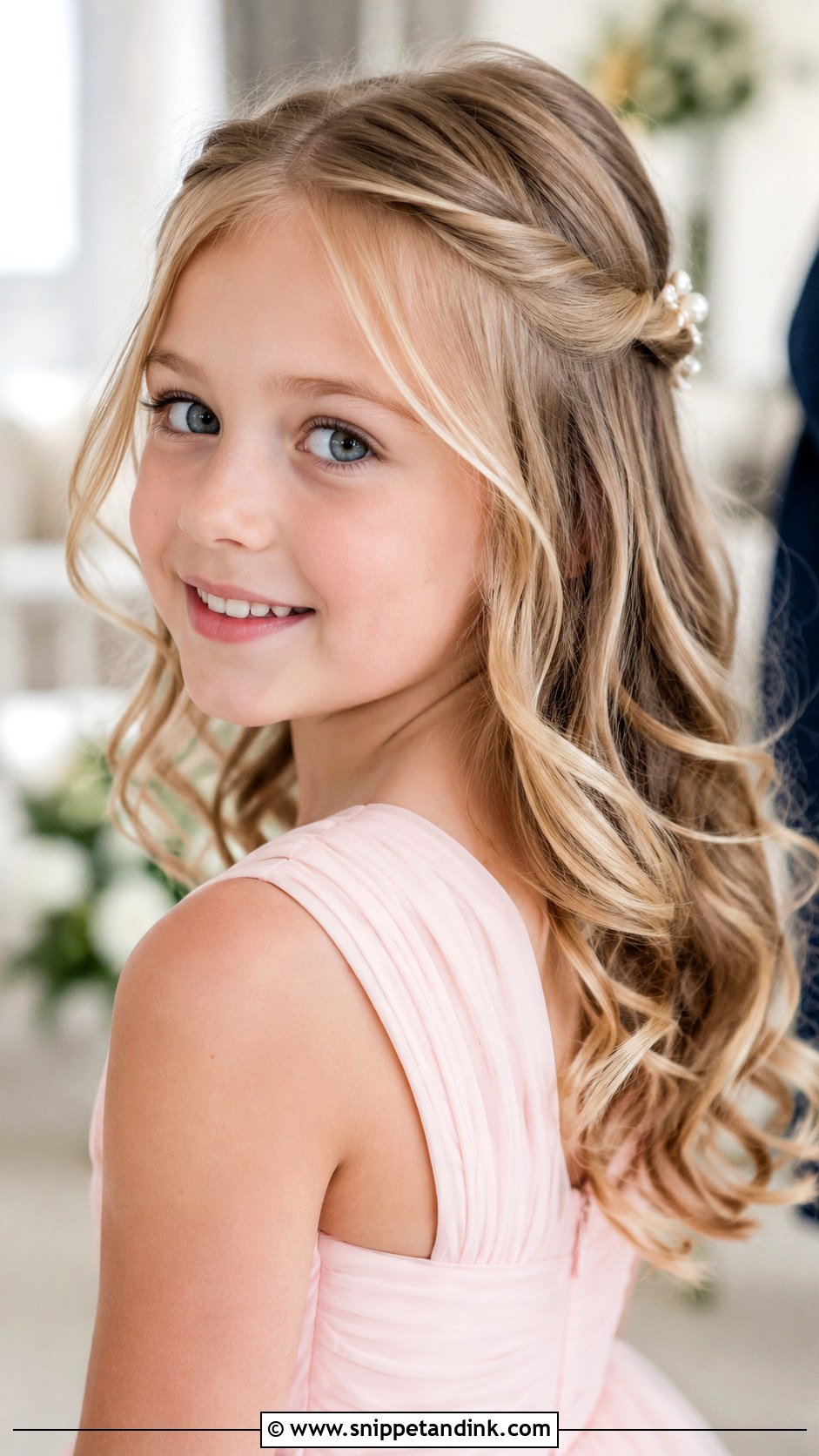 Junior Bridesmaid Half Up Curls - Snippet and Ink - 25 Junior Bridesmaid Hair Ideas