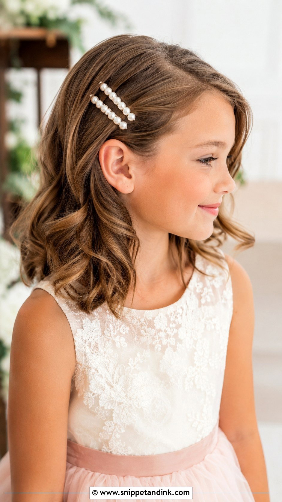 Junior Bridesmaid Pearl Clip Hairstyle - Snippet and Ink - 25 Junior Bridesmaid Hairstyles