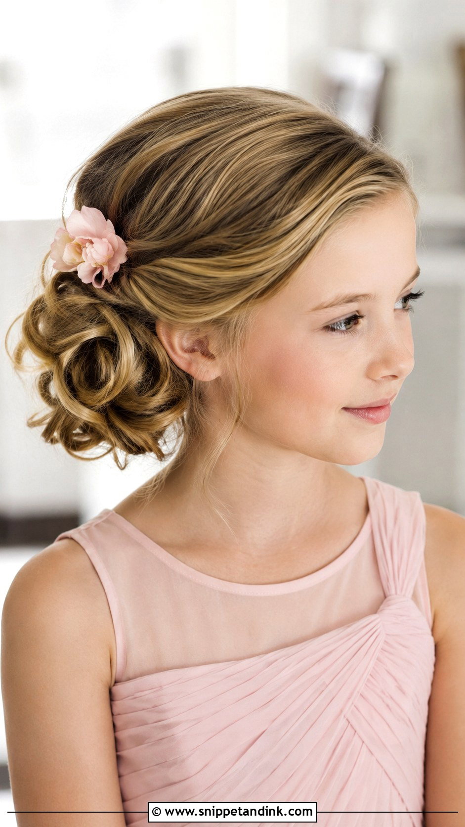 Junior Bridesmaid Side Bun Updo - Snippet and Ink - 20 Junior Bridesmaid Hair Updo Ideas