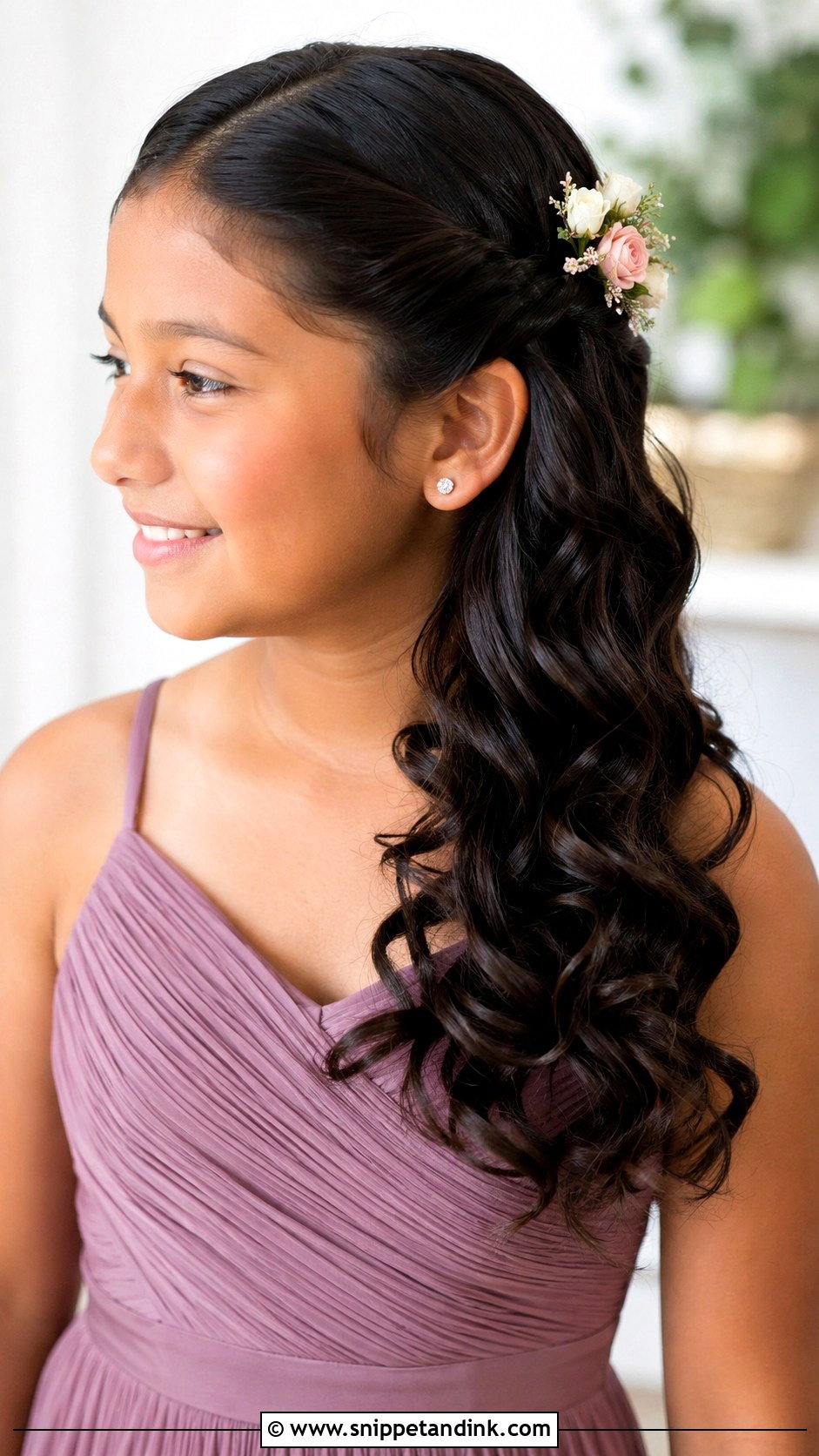 Junior Bridesmaid Side Swept Curls Hairstyle - Snippet and Ink - 25 Junior Bridesmaid Hairstyles