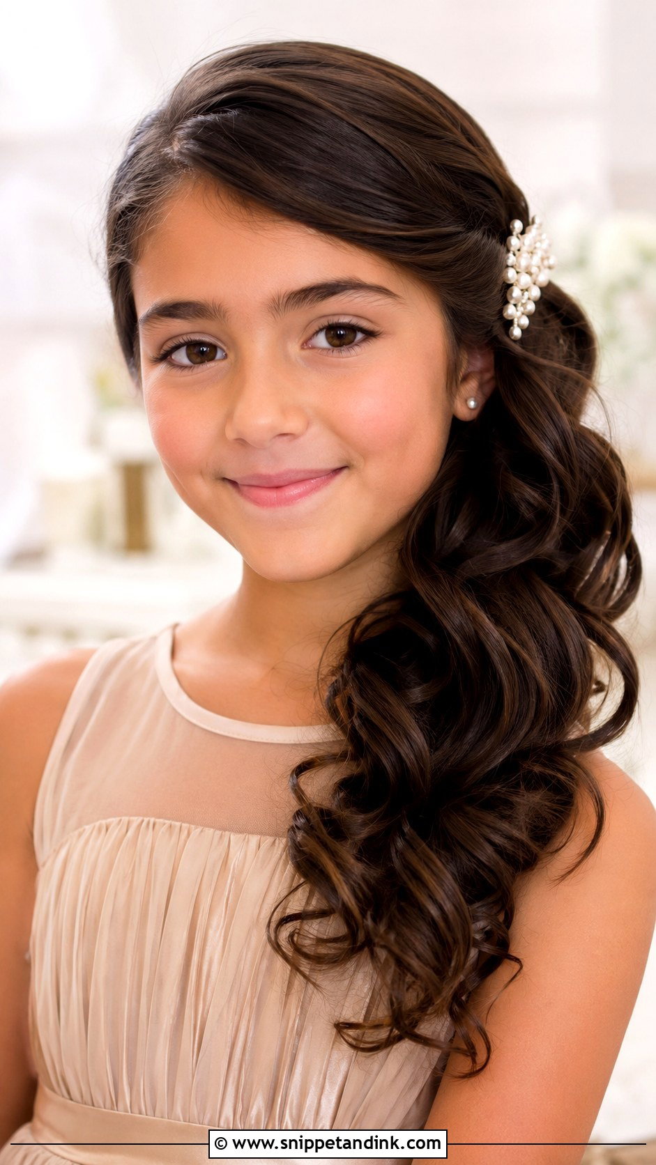 Junior Bridesmaid Side Swept Curls - Snippet and Ink - 25 Junior Bridesmaid Hair Ideas