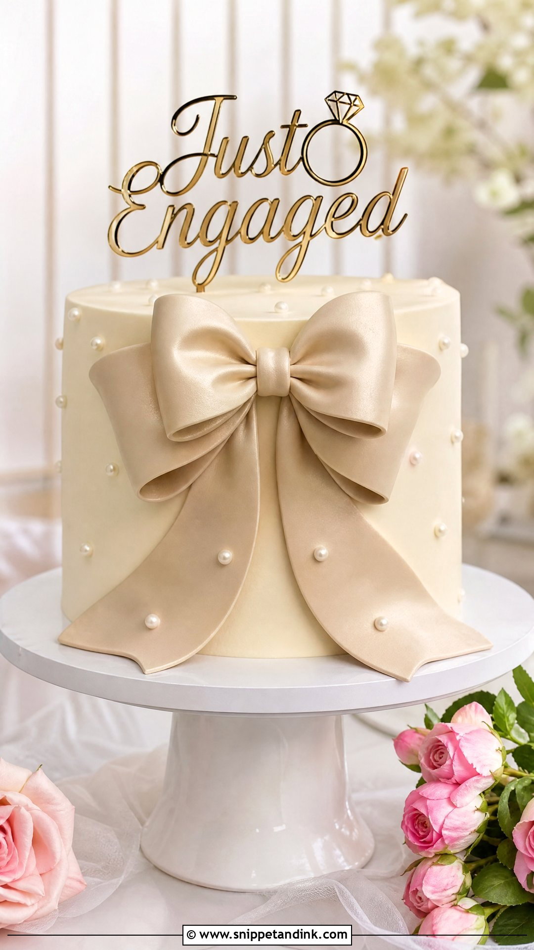 Just Engaged Bow Cake - Snippet and Ink - 20 Just Engaged Cake Ideas