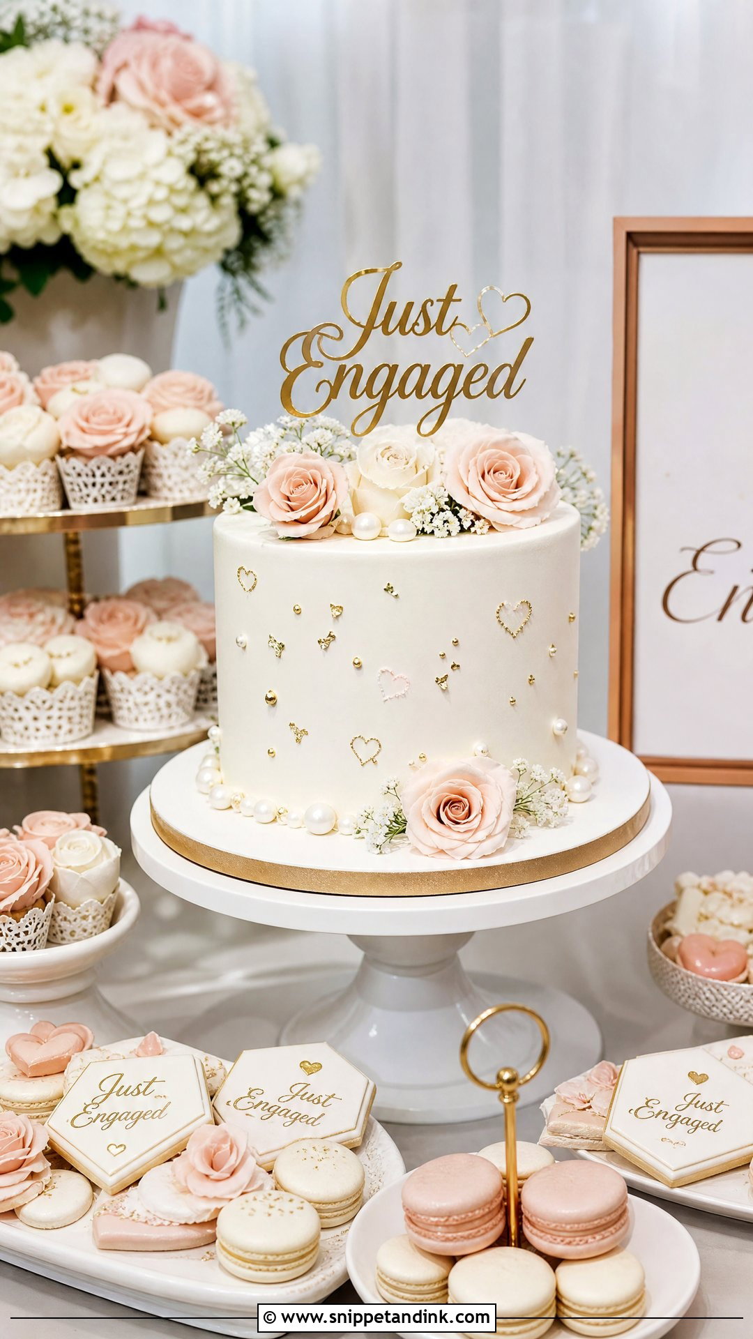 Just Engaged Dessert Table Cake - Snippet and Ink - 20 Just Engaged Cake Ideas