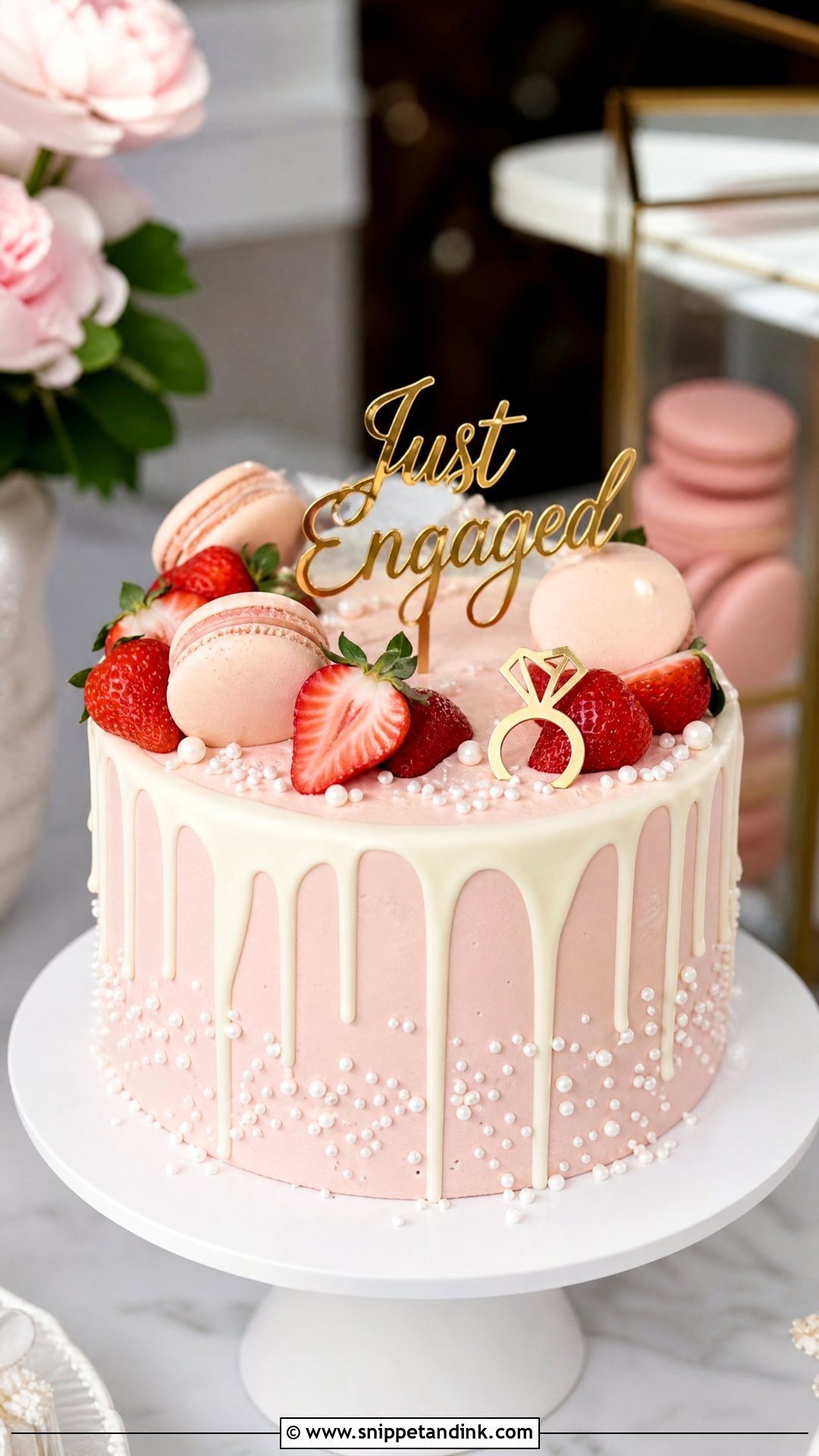Just Engaged Drip Cake - Snippet and Ink - 20 Just Engaged Cake Ideas