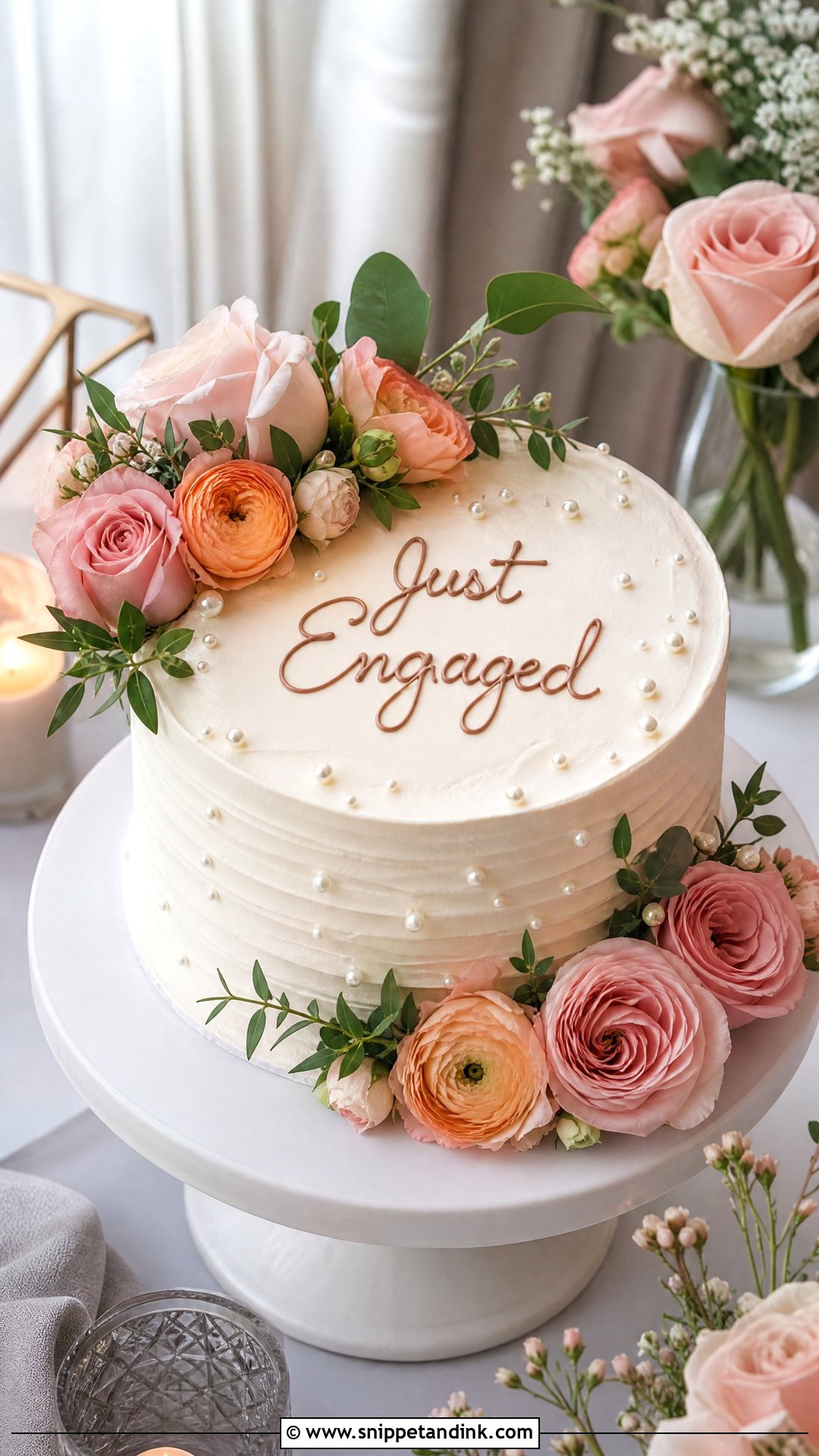 Just Engaged Floral Cake - Snippet and Ink - 20 Just Engaged Cake Ideas