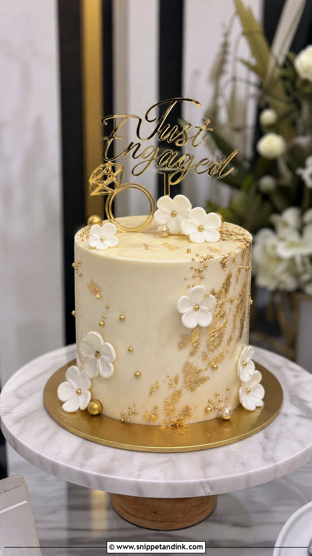 Just Engaged Gold Cake - Snippet and Ink - 20 Just Engaged Cake Ideas