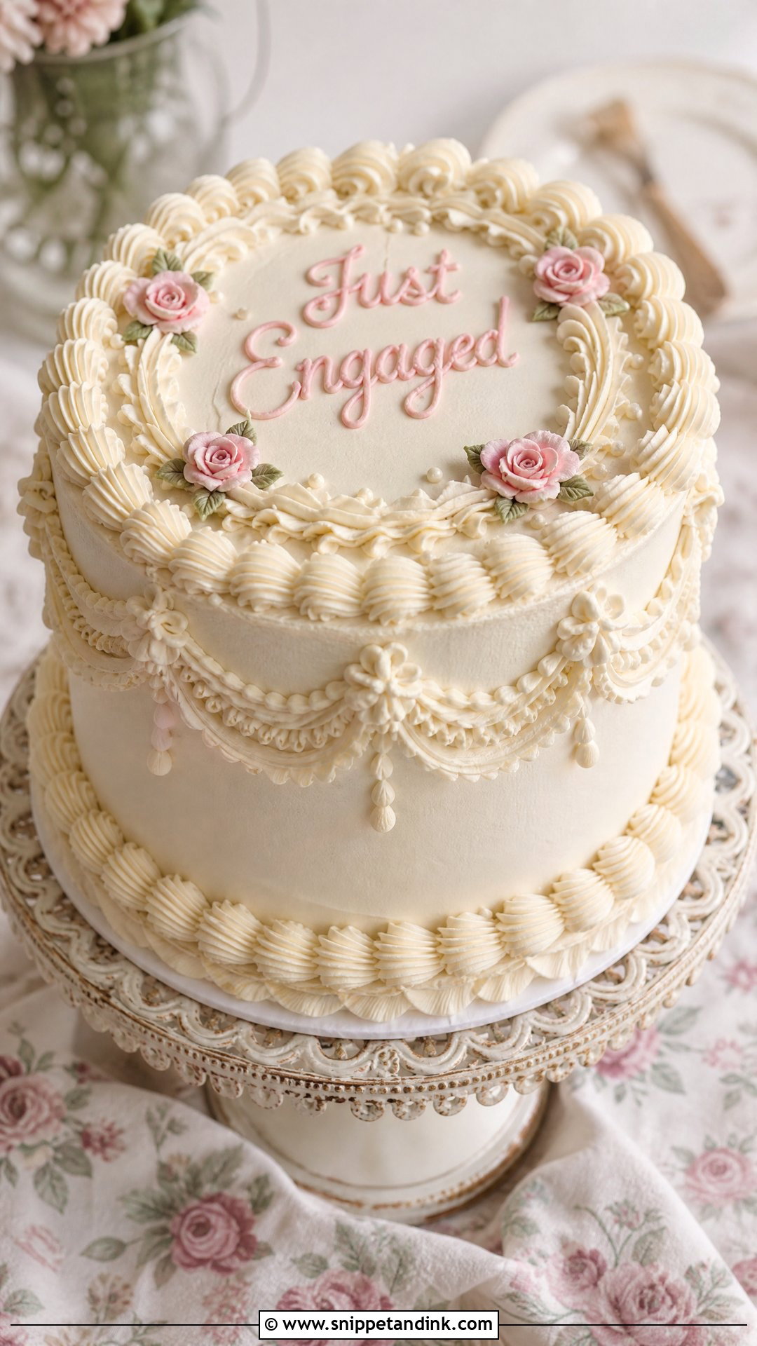 Just Engaged Lambeth Cake - Snippet and Ink - 20 Just Engaged Cake Ideas