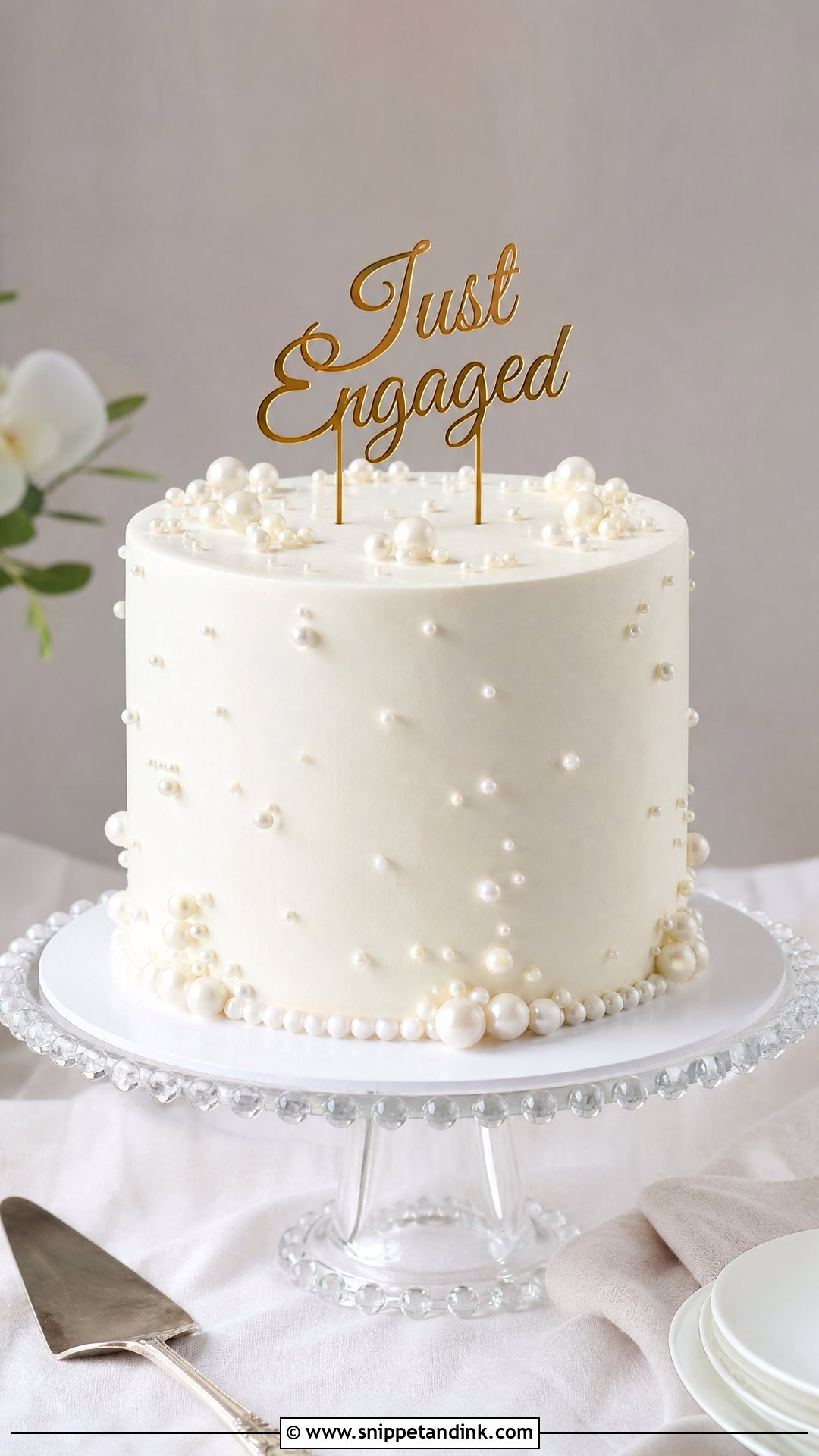 Just Engaged Pearl Cake - Snippet and Ink - 20 Just Engaged Cake Ideas