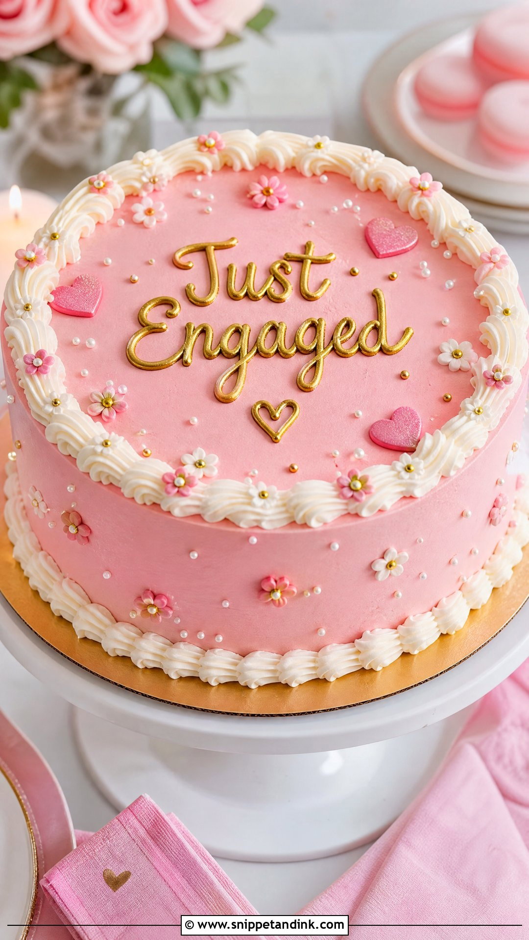 Just Engaged Pink Cake - Snippet and Ink - 20 Just Engaged Cake Ideas