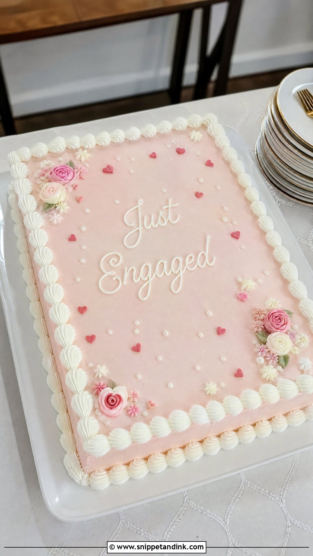 Just Engaged Sheet Cake - Snippet and Ink - 20 Just Engaged Cake Ideas