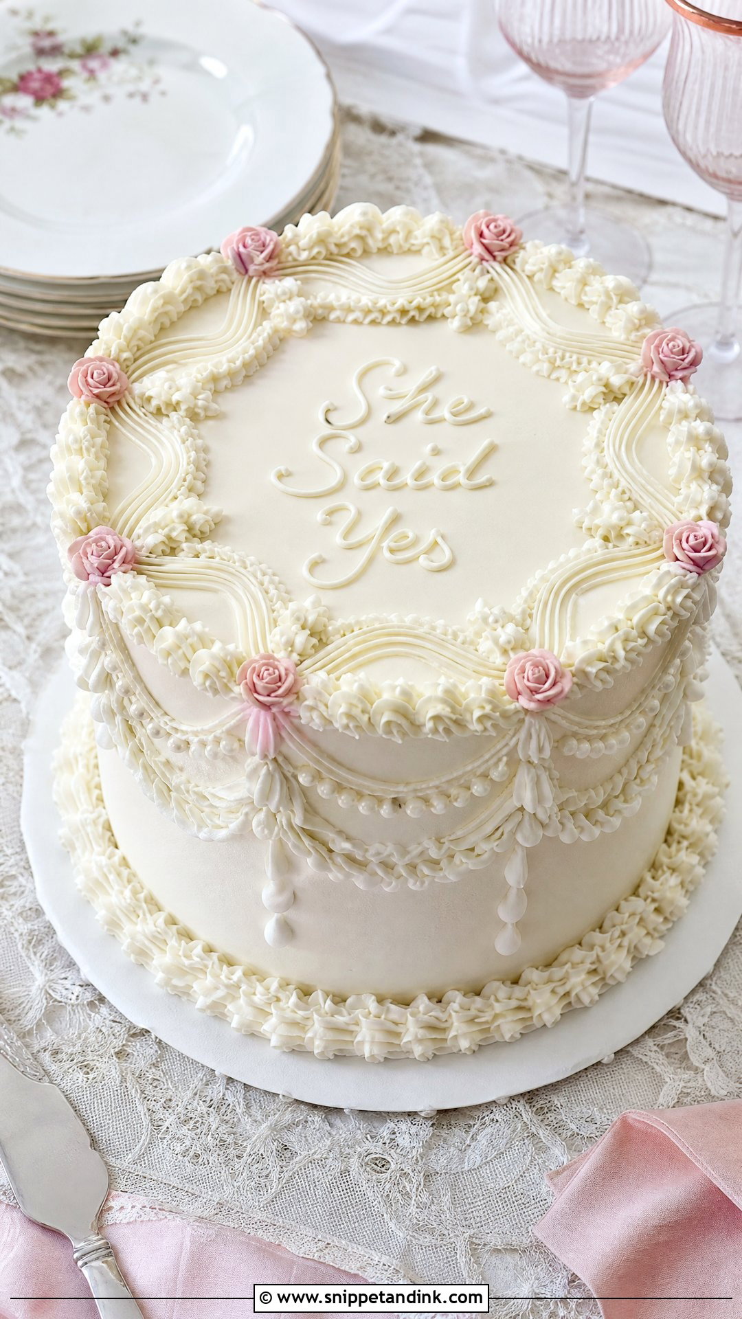 Just Engaged Vintage Cake - Snippet and Ink - 20 Just Engaged Cake Ideas
