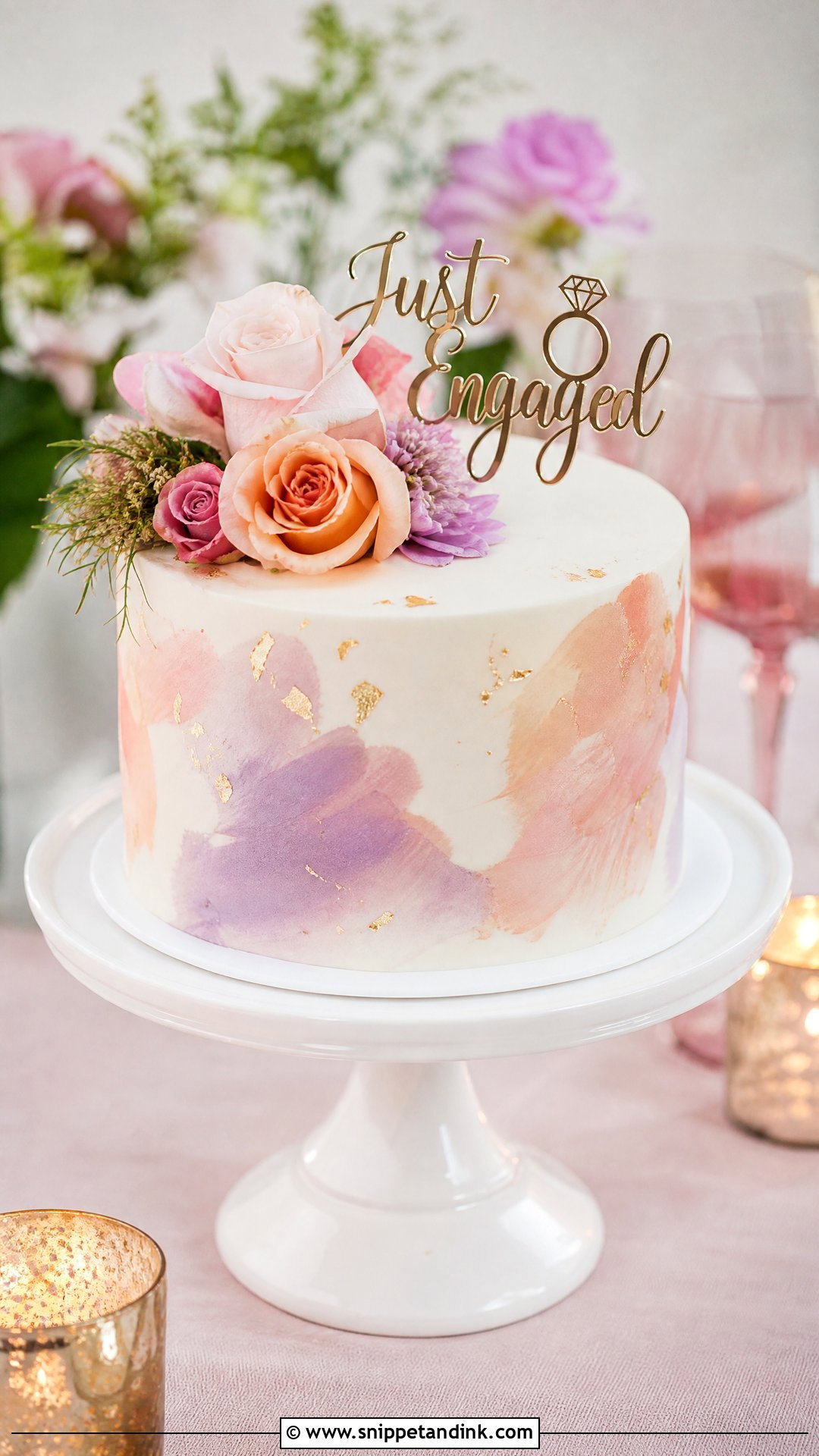 Just Engaged Watercolor Cake - Snippet and Ink - 20 Just Engaged Cake Ideas