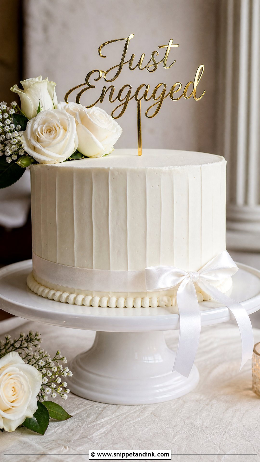 Just Engaged White Cake - Snippet and Ink - 20 Just Engaged Cake Ideas