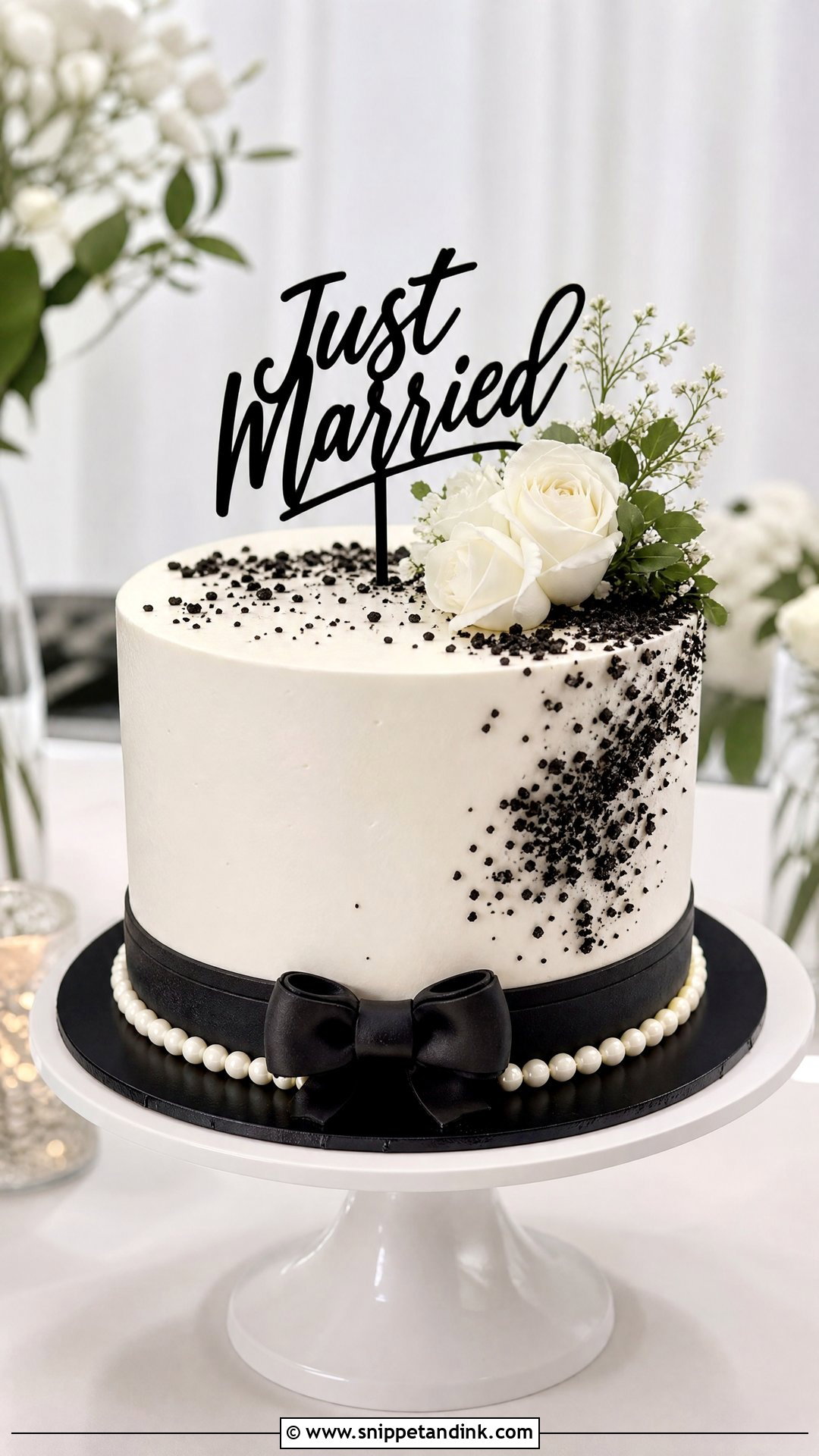 Just Married Black And White Cake - Snippet and Ink - 30 Just Married Cake Ideas