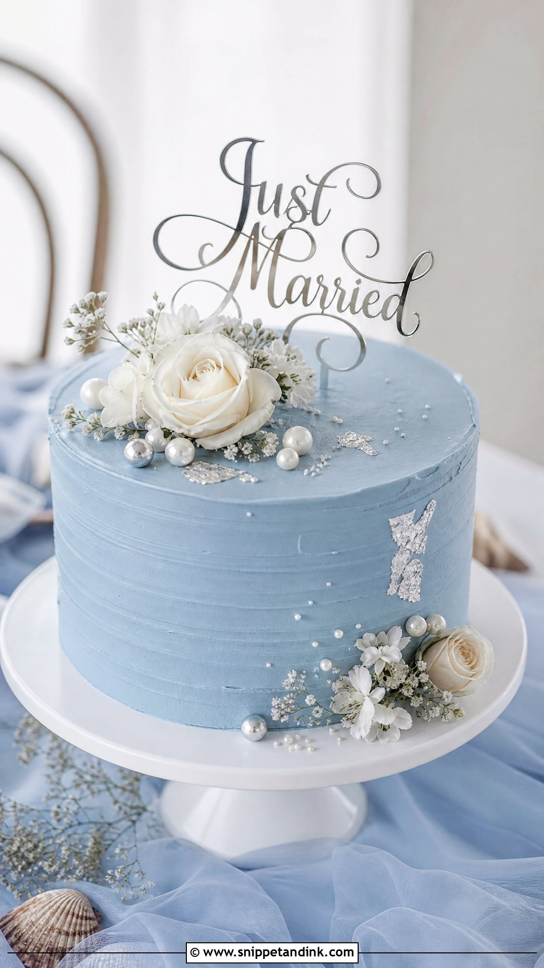 Just Married Blue Cake - Snippet and Ink - 30 Just Married Cake Ideas
